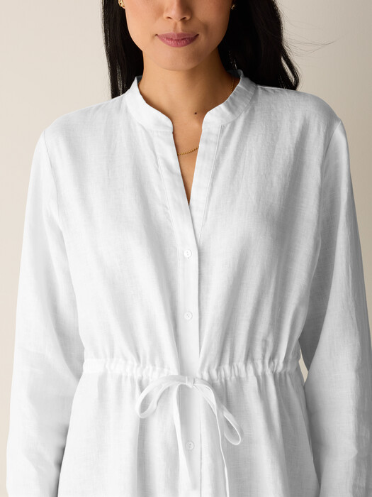Eileen Fisher - Women's Organic Linen Band Collar Shirtdress - White - Size: Petite Large Petites Eileen Fisher - Women's Organic Linen Band Collar Shirtdress - White - Size: Petite Large Petites
