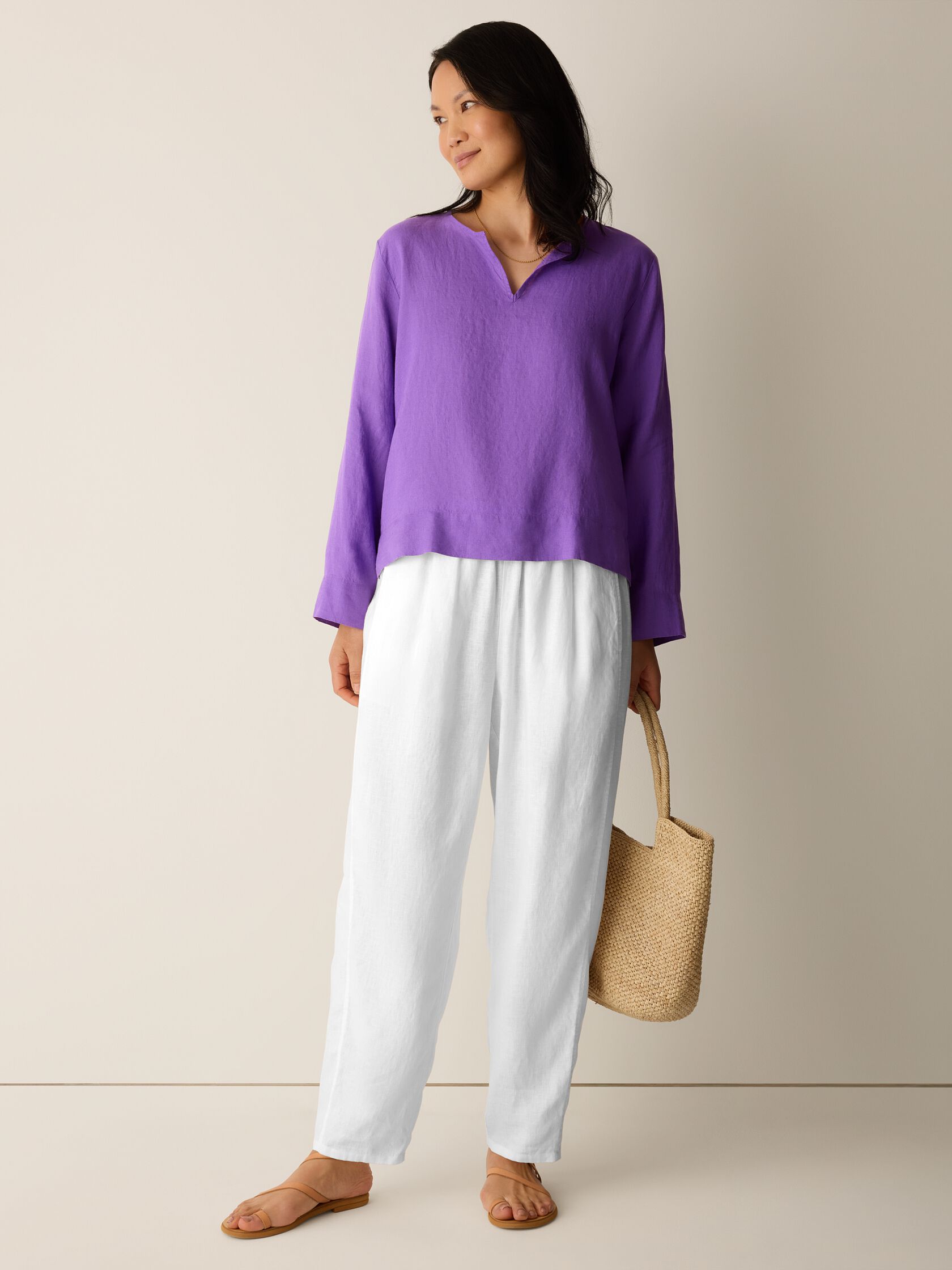 Organic Handkerchief Linen Split Neck Top