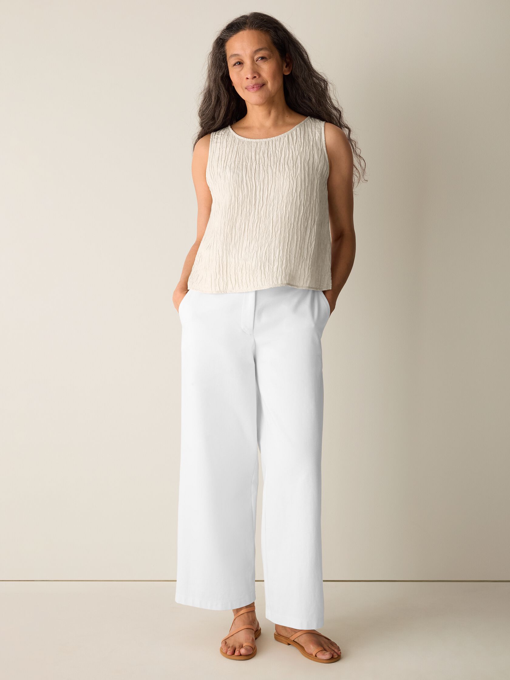 Textured Silk Jacquard Ballet Neck Tank