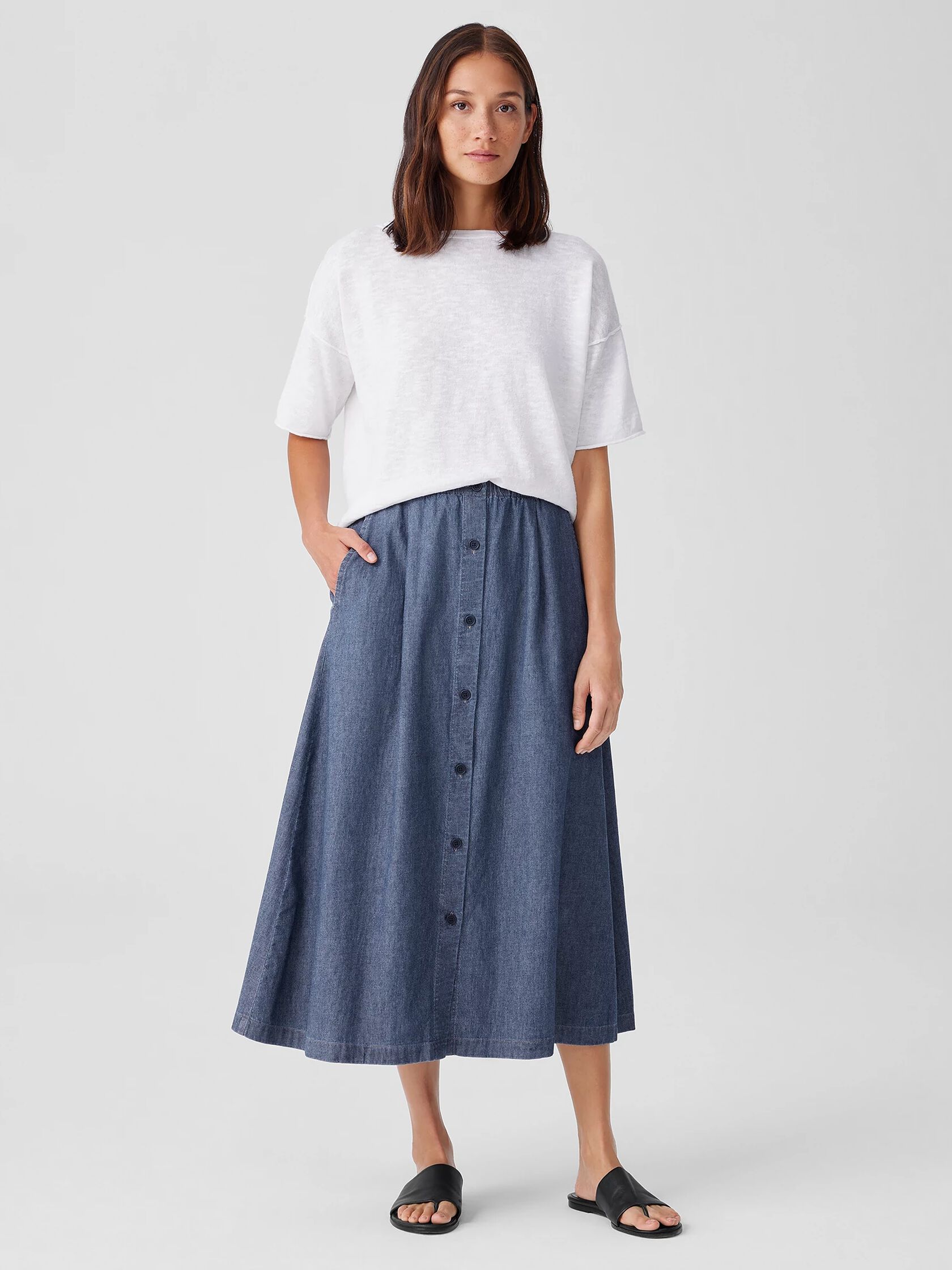 Airy Organic Cotton Twill A-Line Skirt