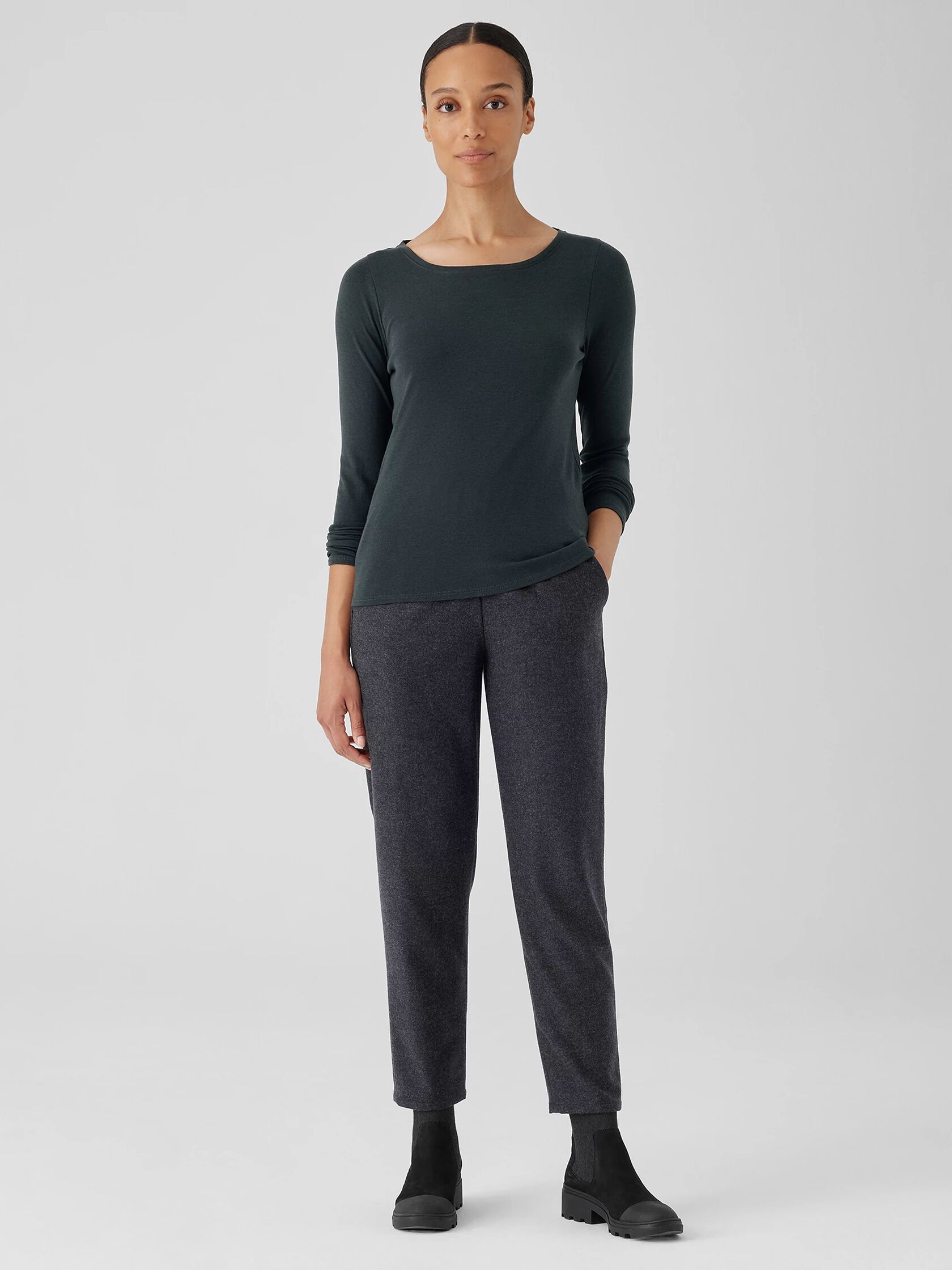 Ribbed Pima Cotton Blend Scoop Neck Top