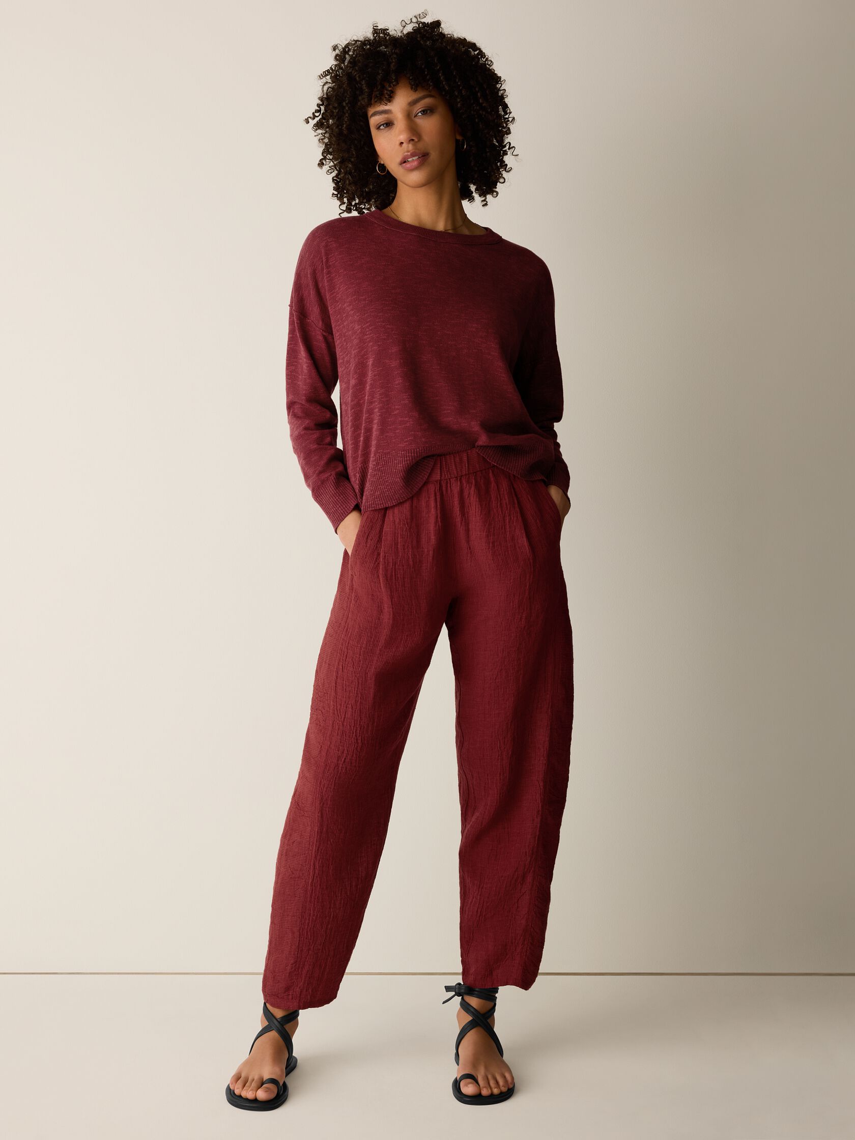 Puckered Organic Linen Stripe Lantern Pant