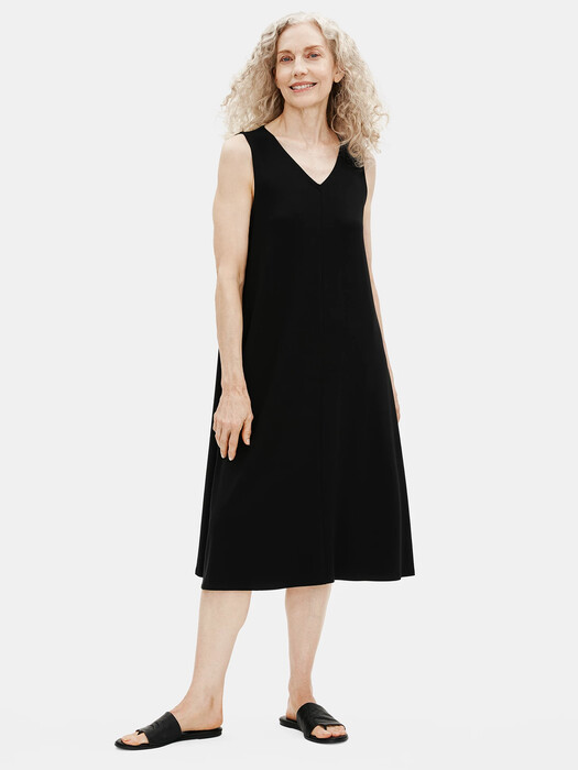 Viscose Jersey V-Neck Flare Dress | EILEEN FISHER Viscose Jersey V-Neck Flare Dress | EILEEN FISHER