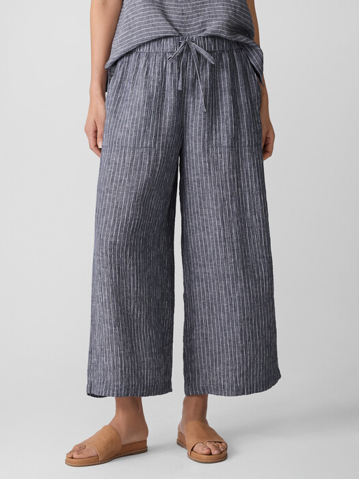 Puckered Organic Linen Wide-Leg Pant