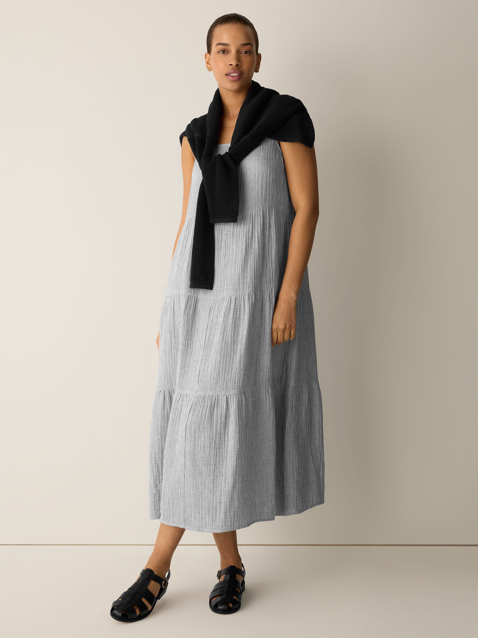 Striped Organic Cotton Gauze Tiered Dress