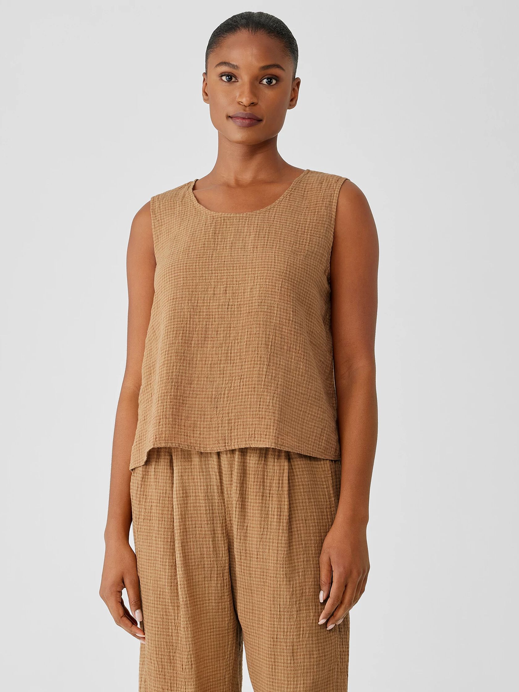 Puckered Organic Linen Scoop Neck Tank