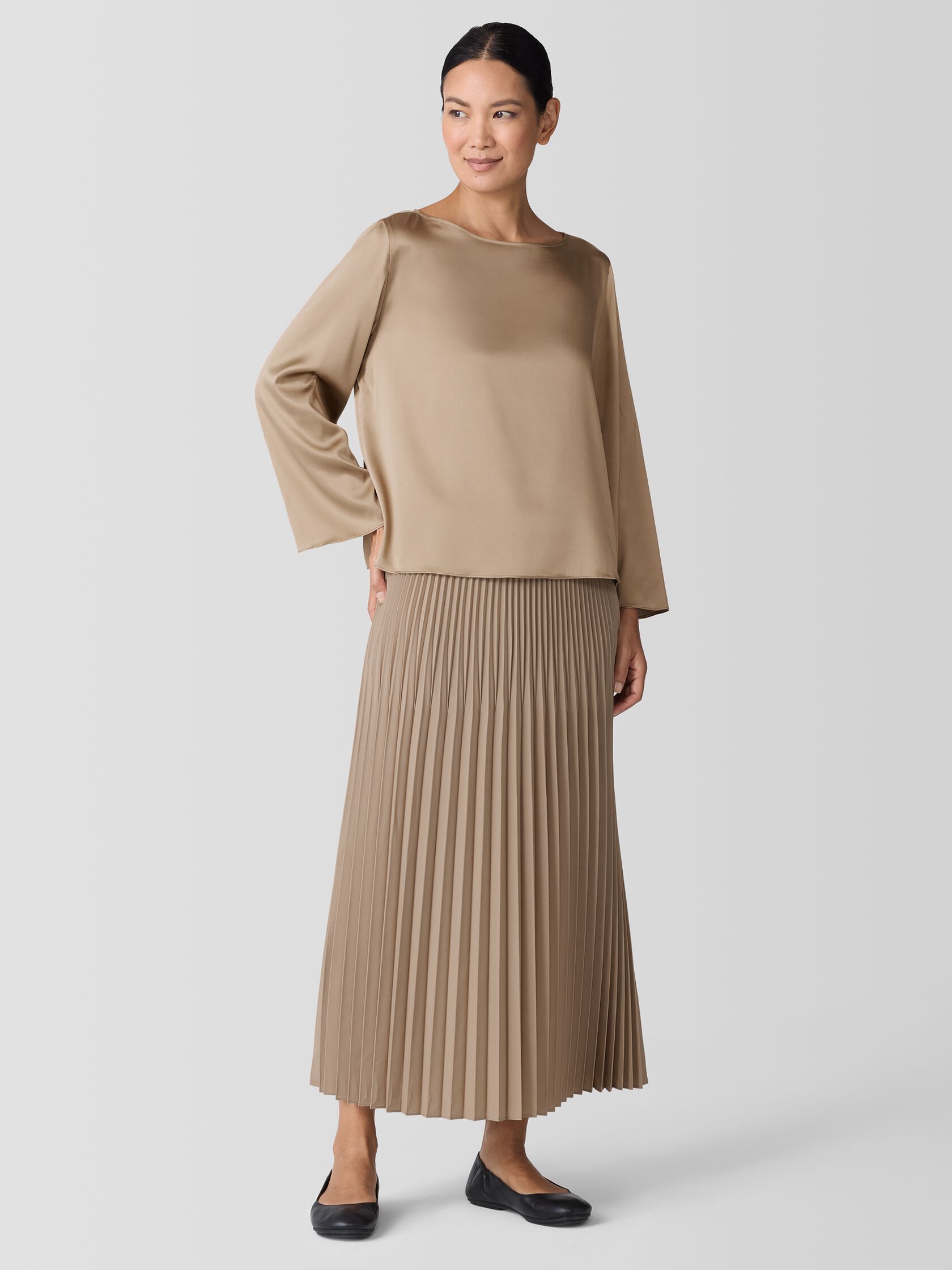 Stretch Silk Charmeuse Bateau Neck Top