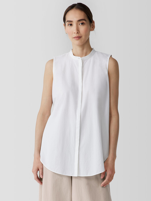 Washed Organic Cotton Poplin Band Collar Shirt