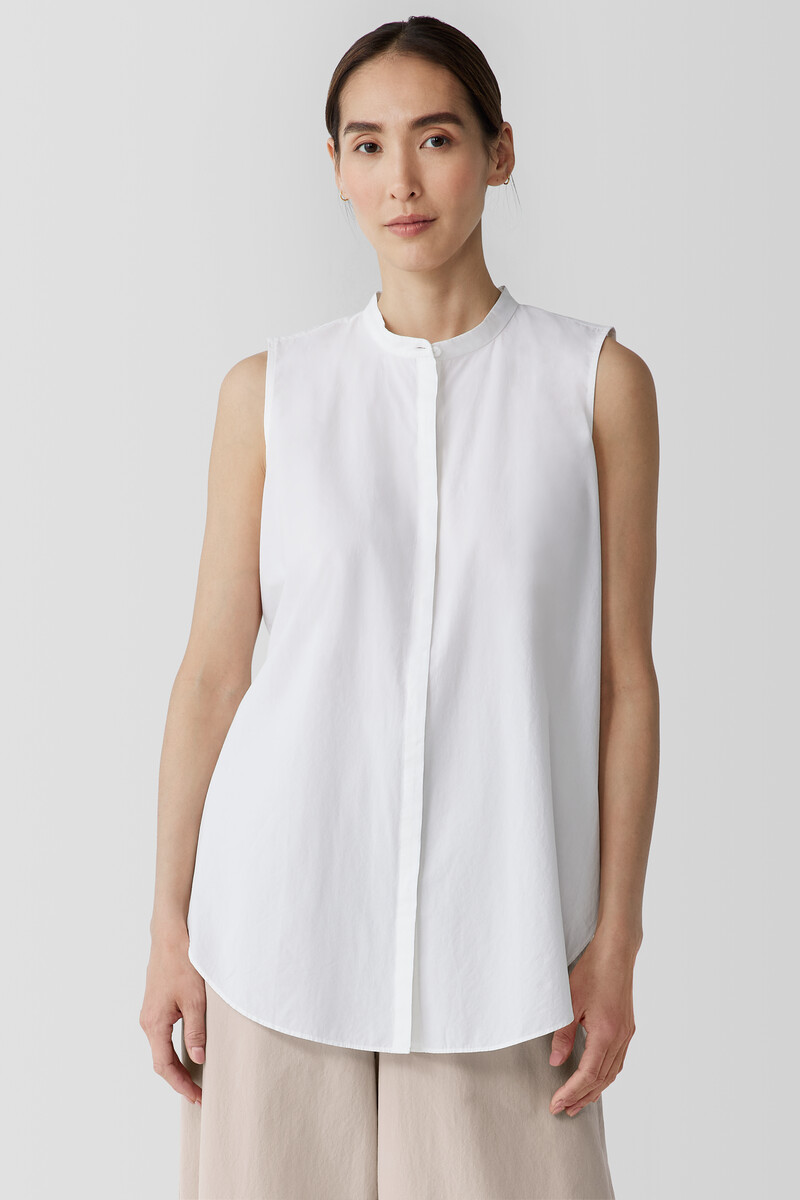 Washed Organic Cotton Poplin Band Collar Shirt Washed Organic Cotton Poplin Band Collar Shirt