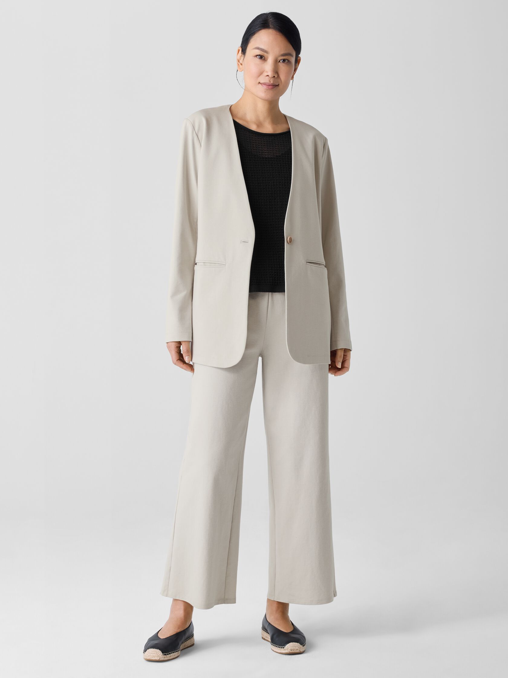 Cotton Blend Ponte V-Neck Blazer