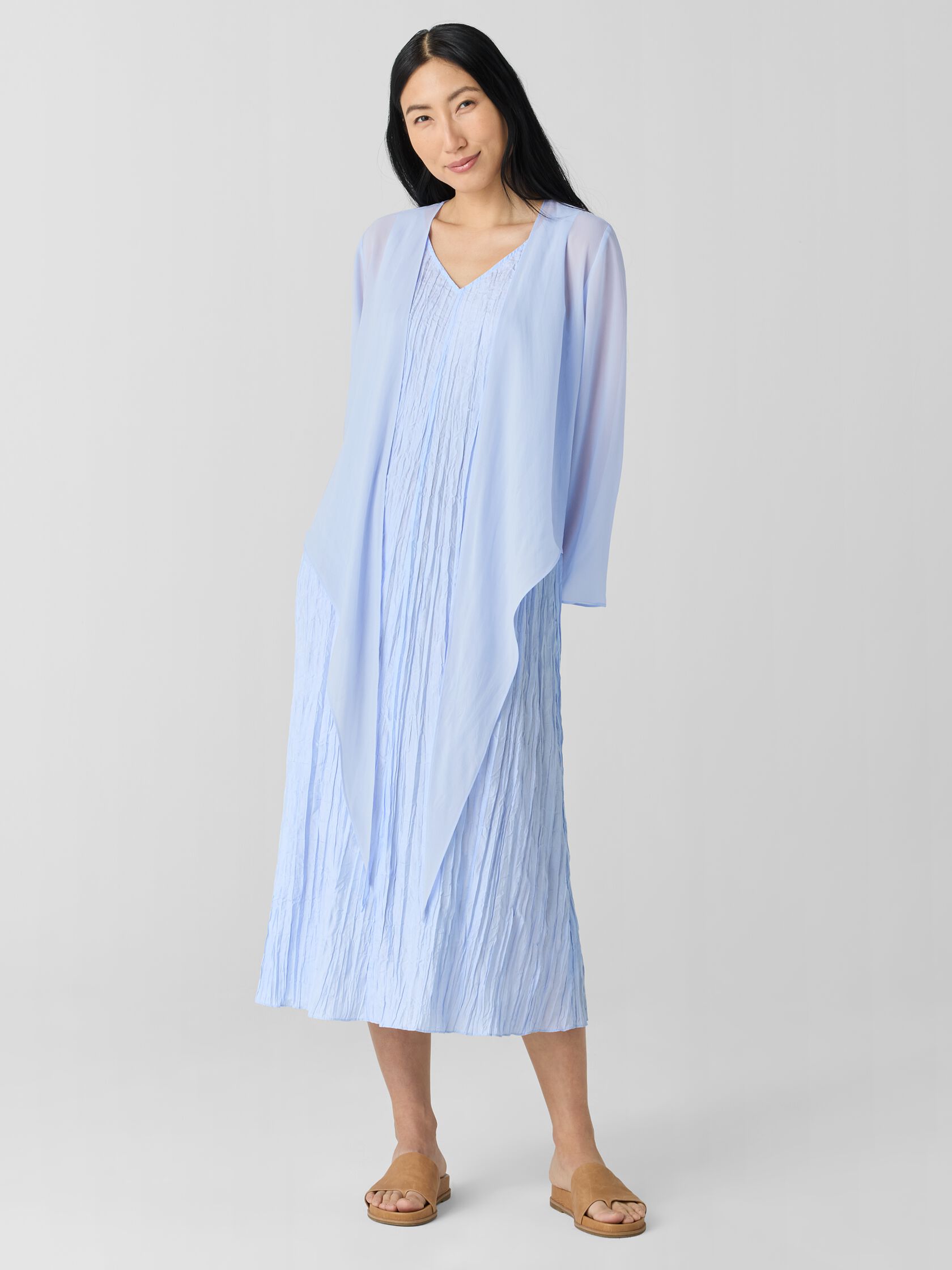 Crushed Silk V-Neck Dress