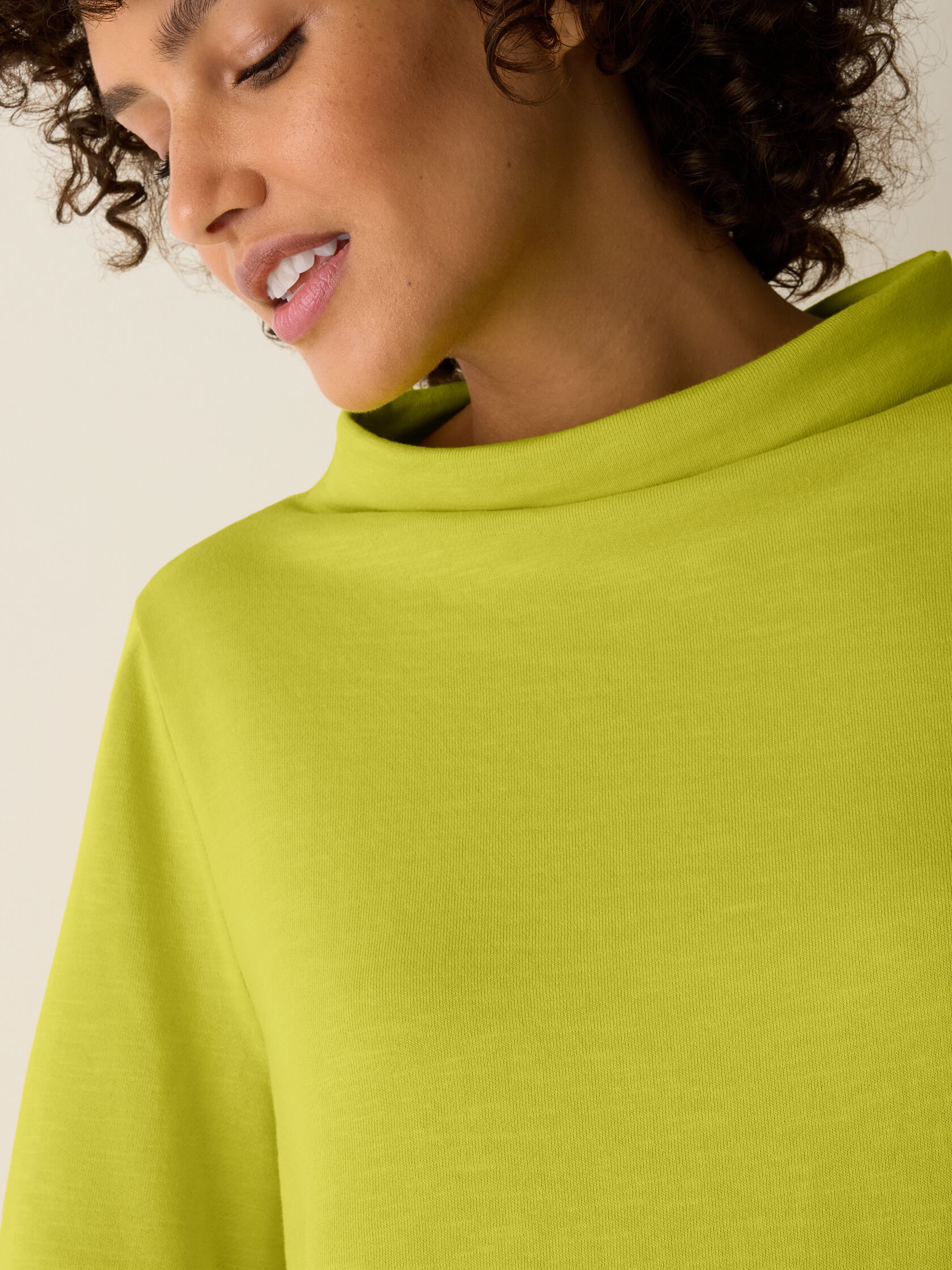 Garment-Dyed Organic Cotton Terry Funnel Neck Top