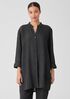 Puckered Organic Linen Mandarin Collar Long Shirt