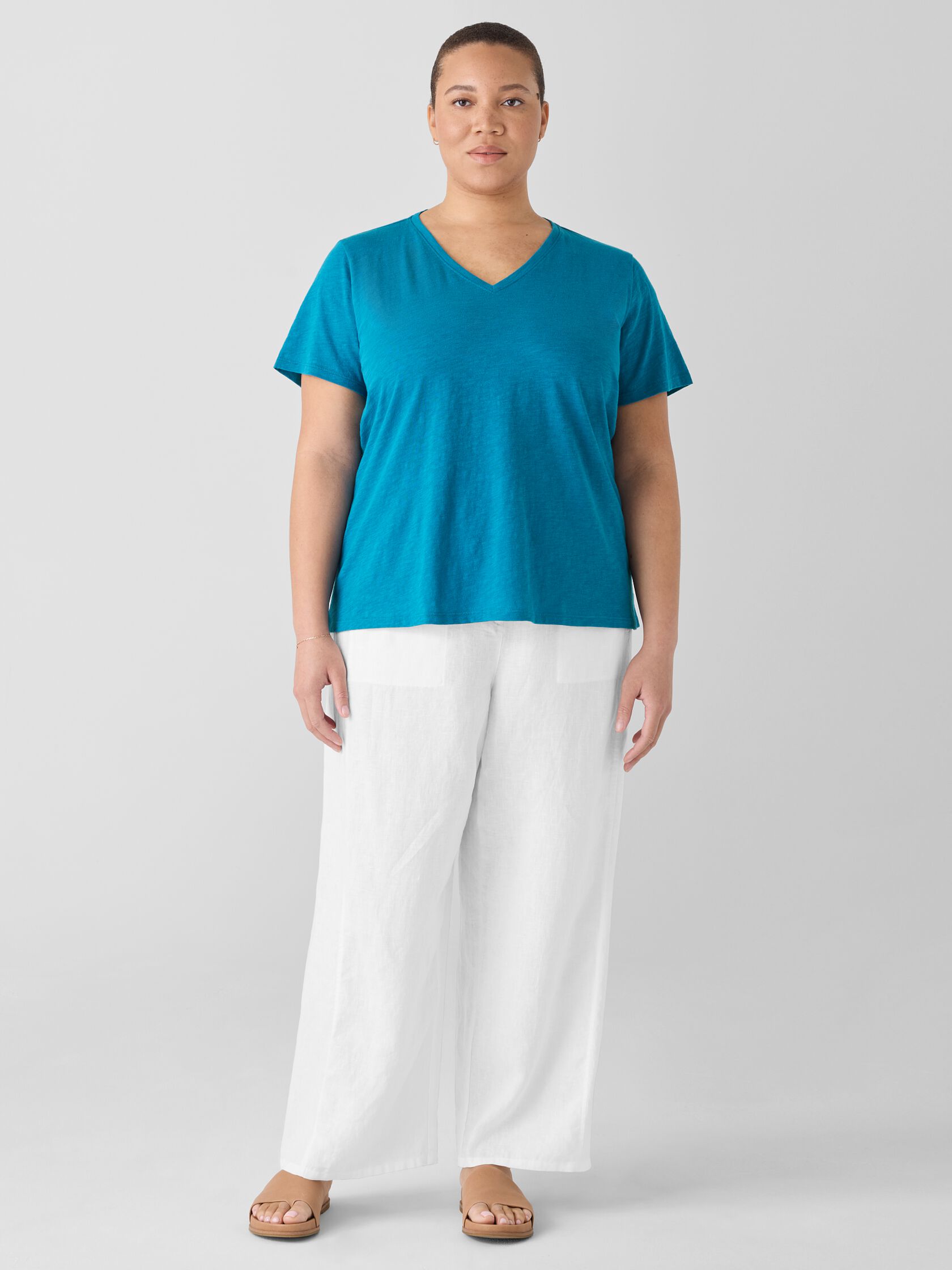 Organic Cotton Slubby Jersey V-Neck Tee