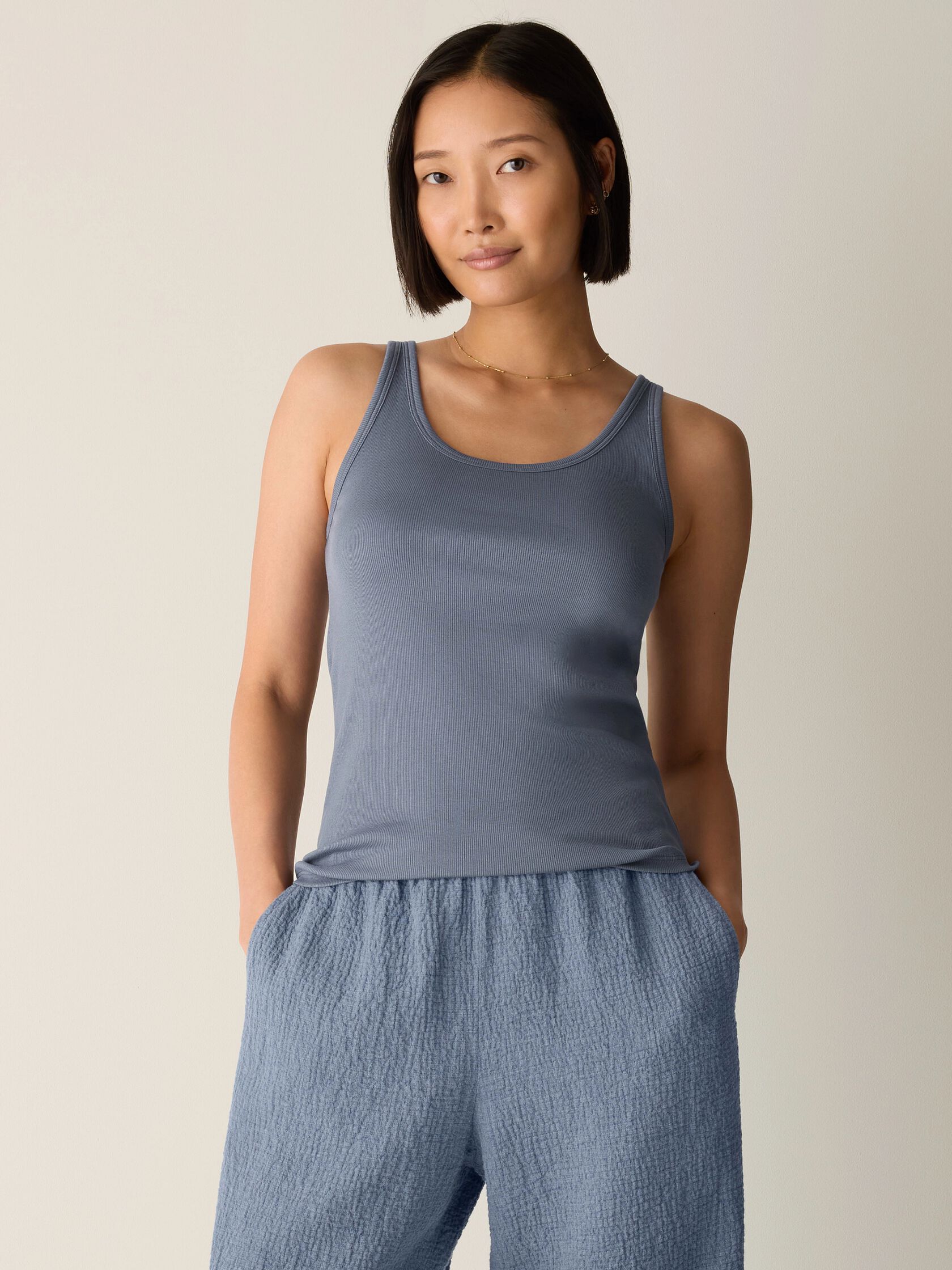Organic Cotton Stretch Rib Scoop Neck Tank