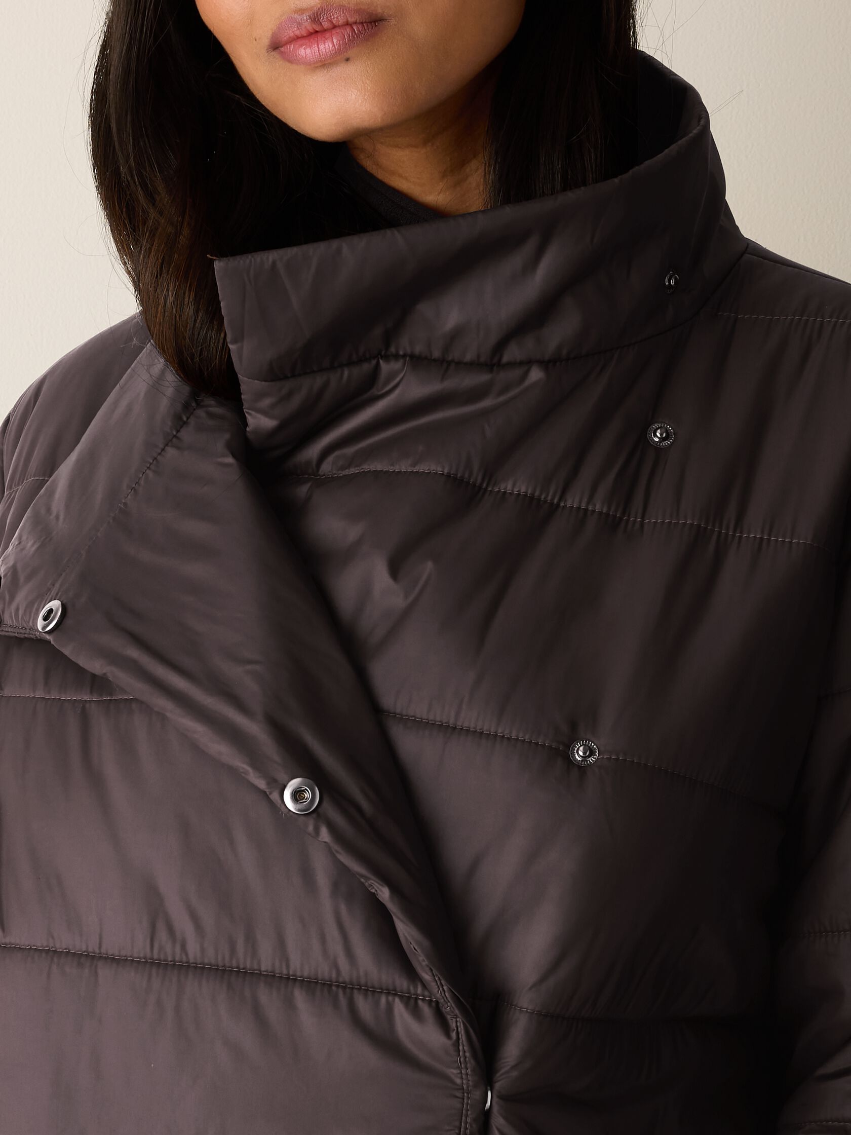 Eggshell Recycled Nylon Stand Collar Quilted Coat