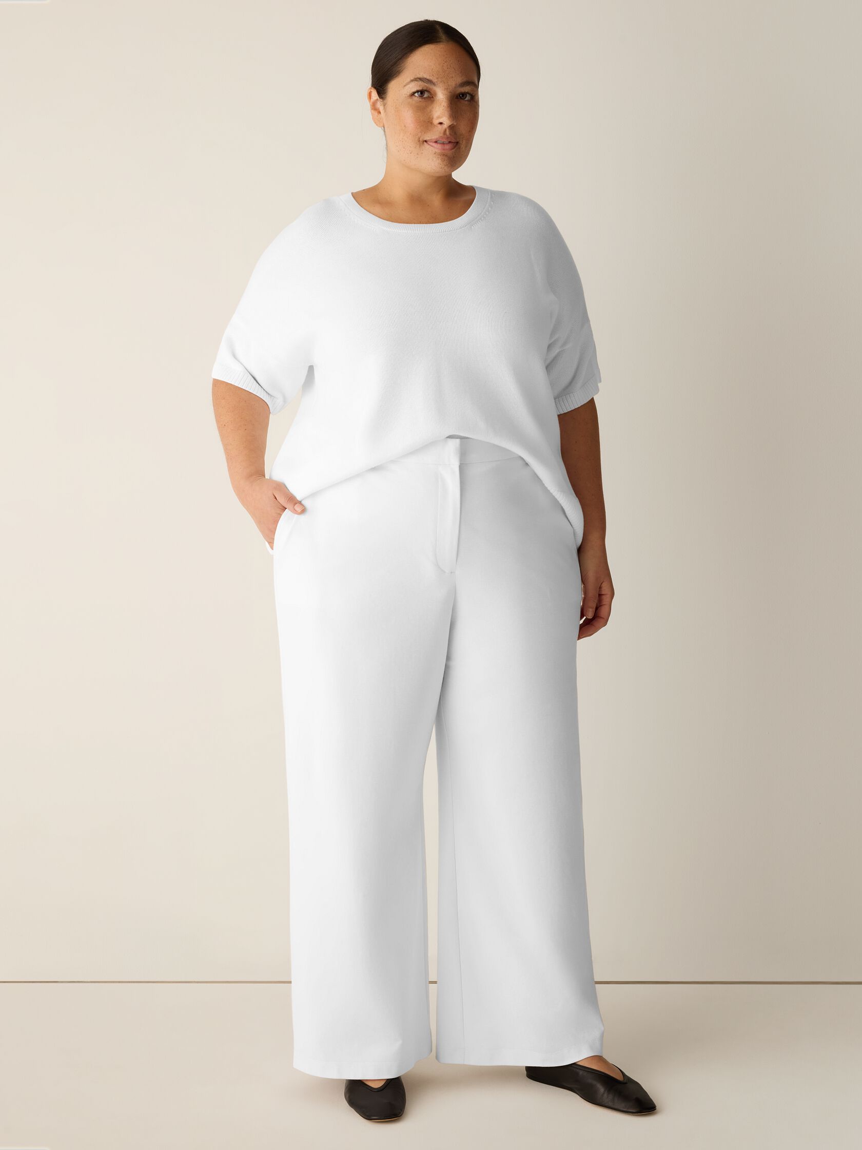 Cotton Blend Ponte Wide-Leg Trouser