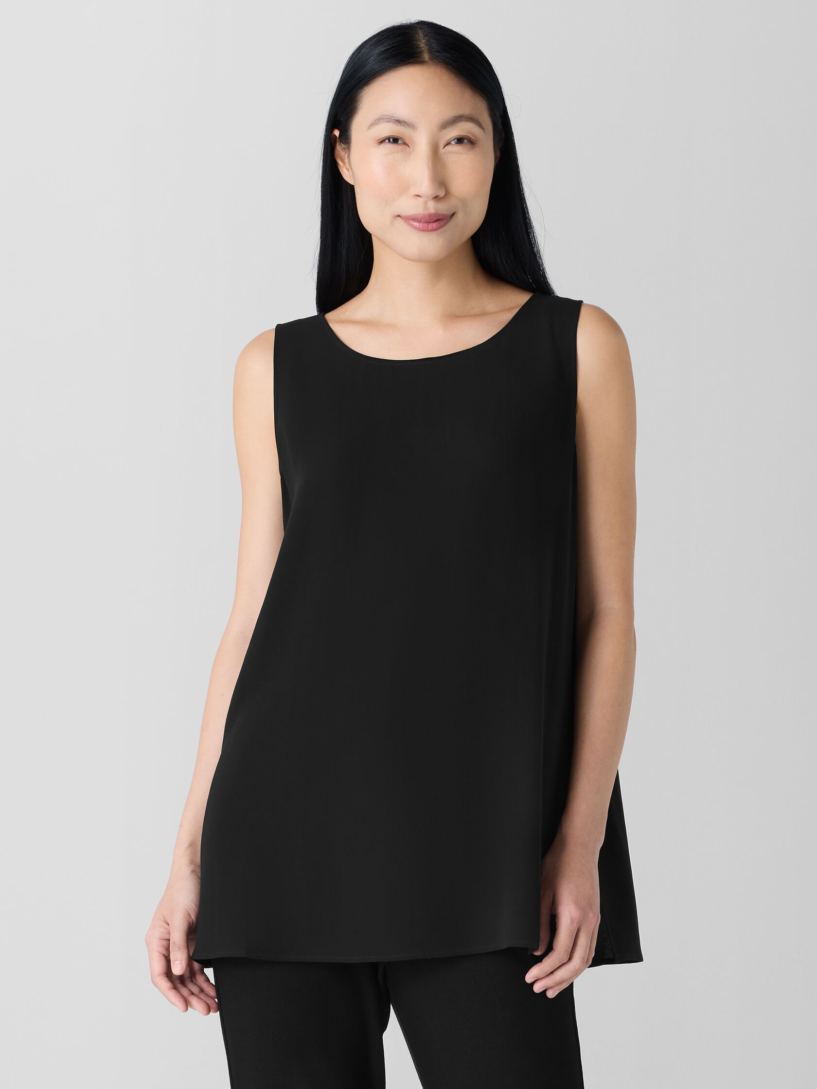 Silk Georgette Crepe Ballet Neck Long Tank