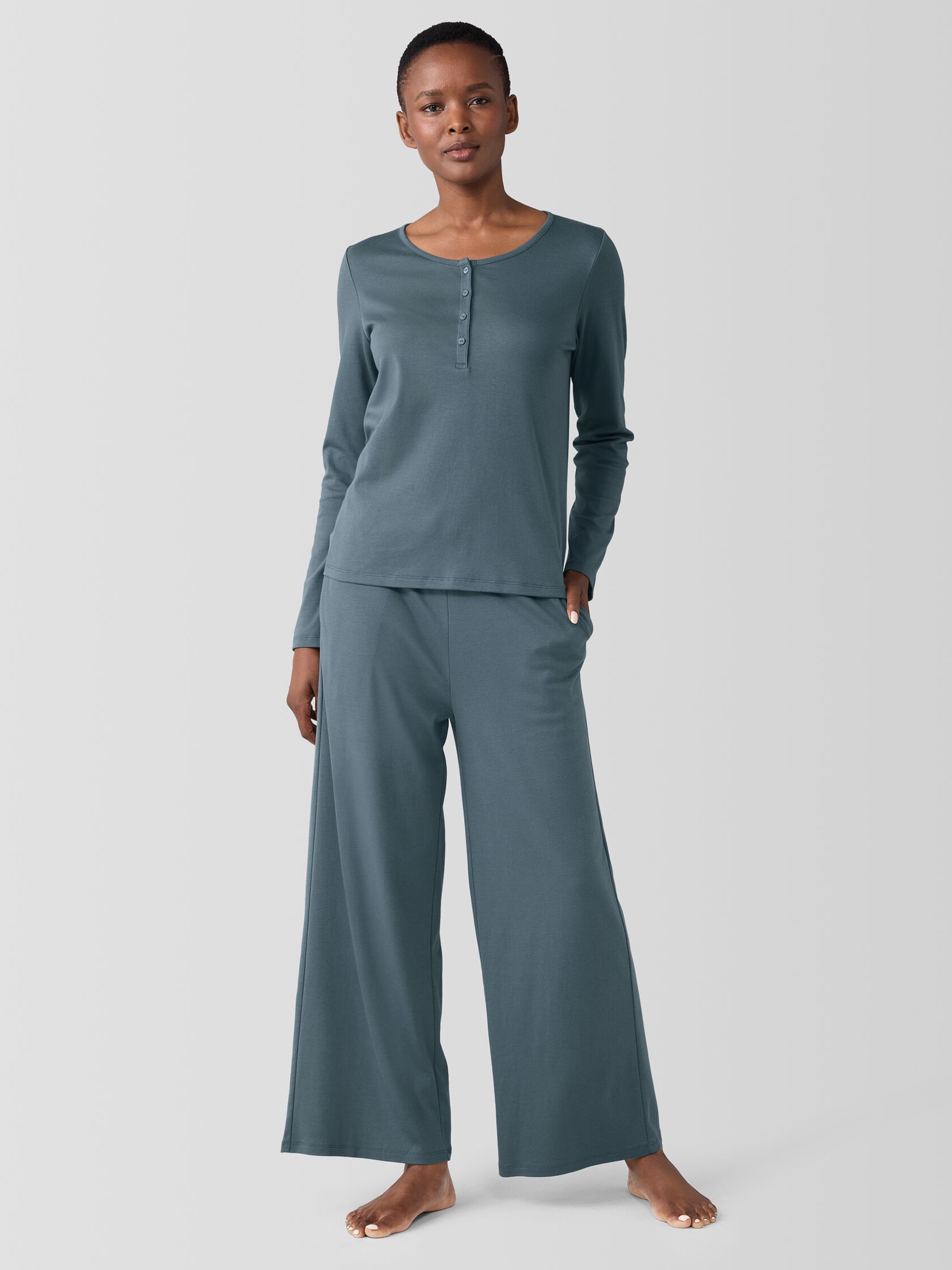 Organic Cotton Interlock Henley Sleep Top