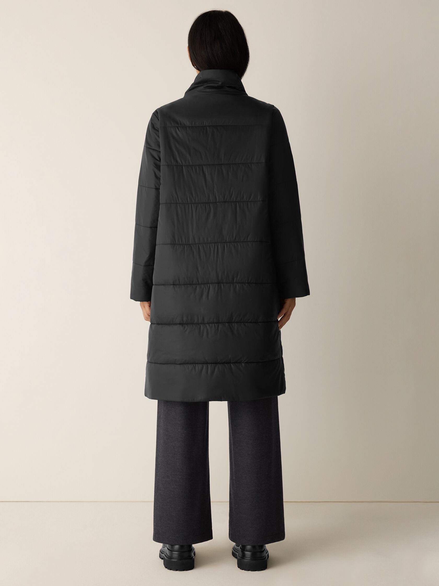 Eggshell Recycled Nylon Stand Collar Coat