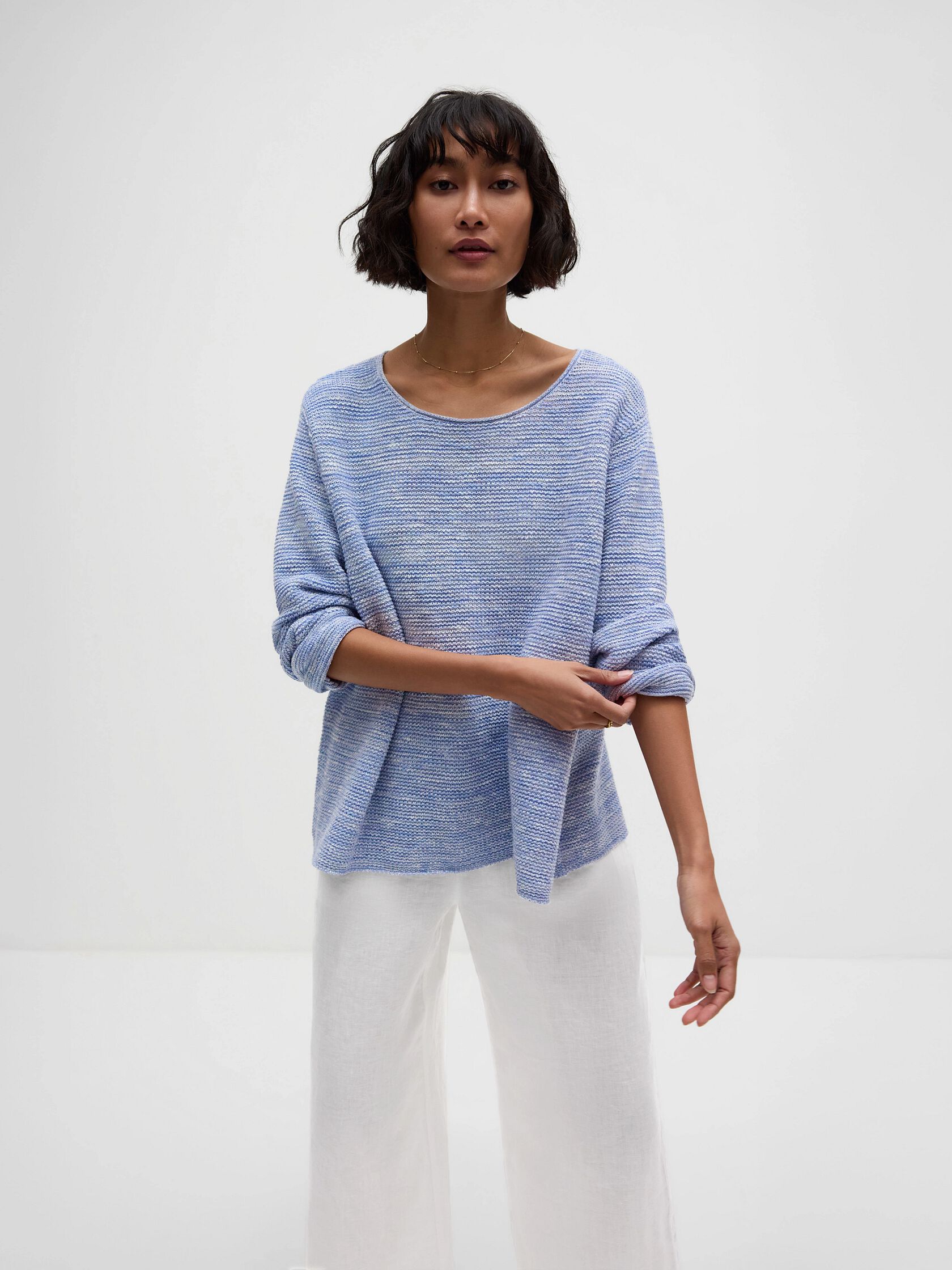 Organic Linen Cotton Slub Crew Neck Top