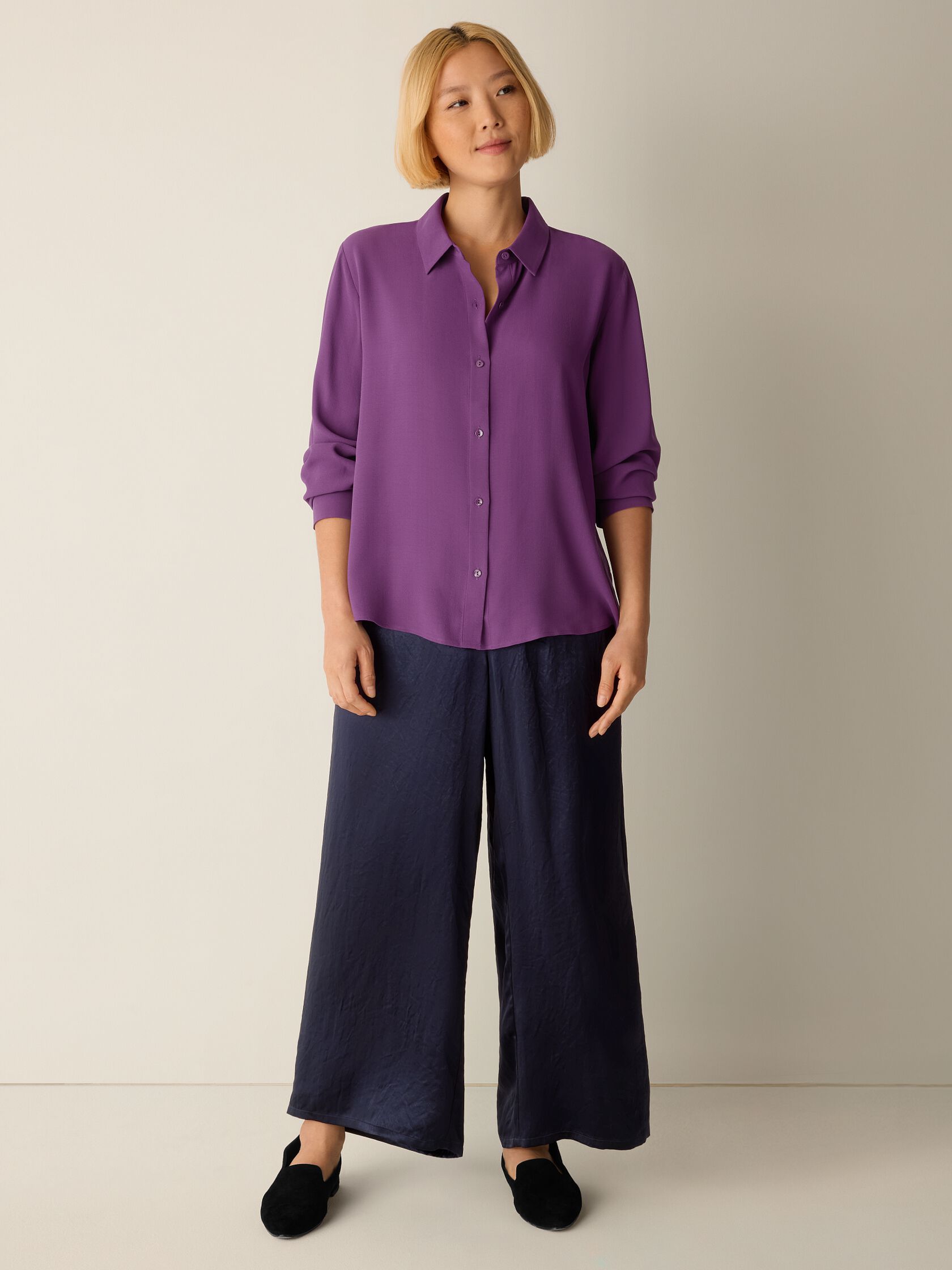 Silk Georgette Crepe Classic Collar Shirt