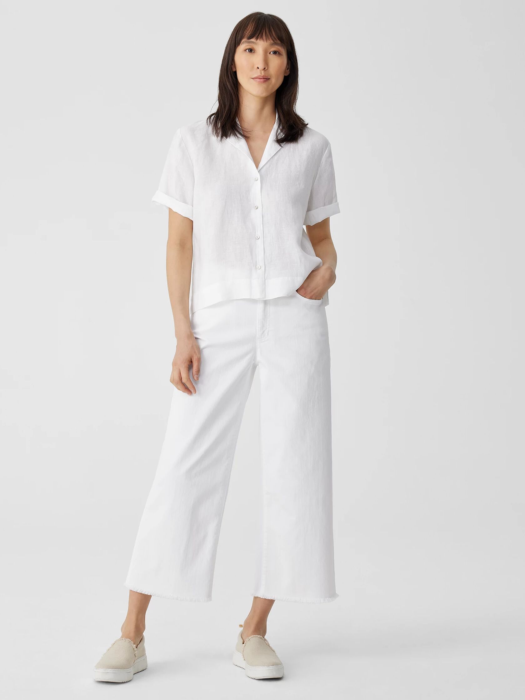 Handkerchief Linen Notch Collar Shirt