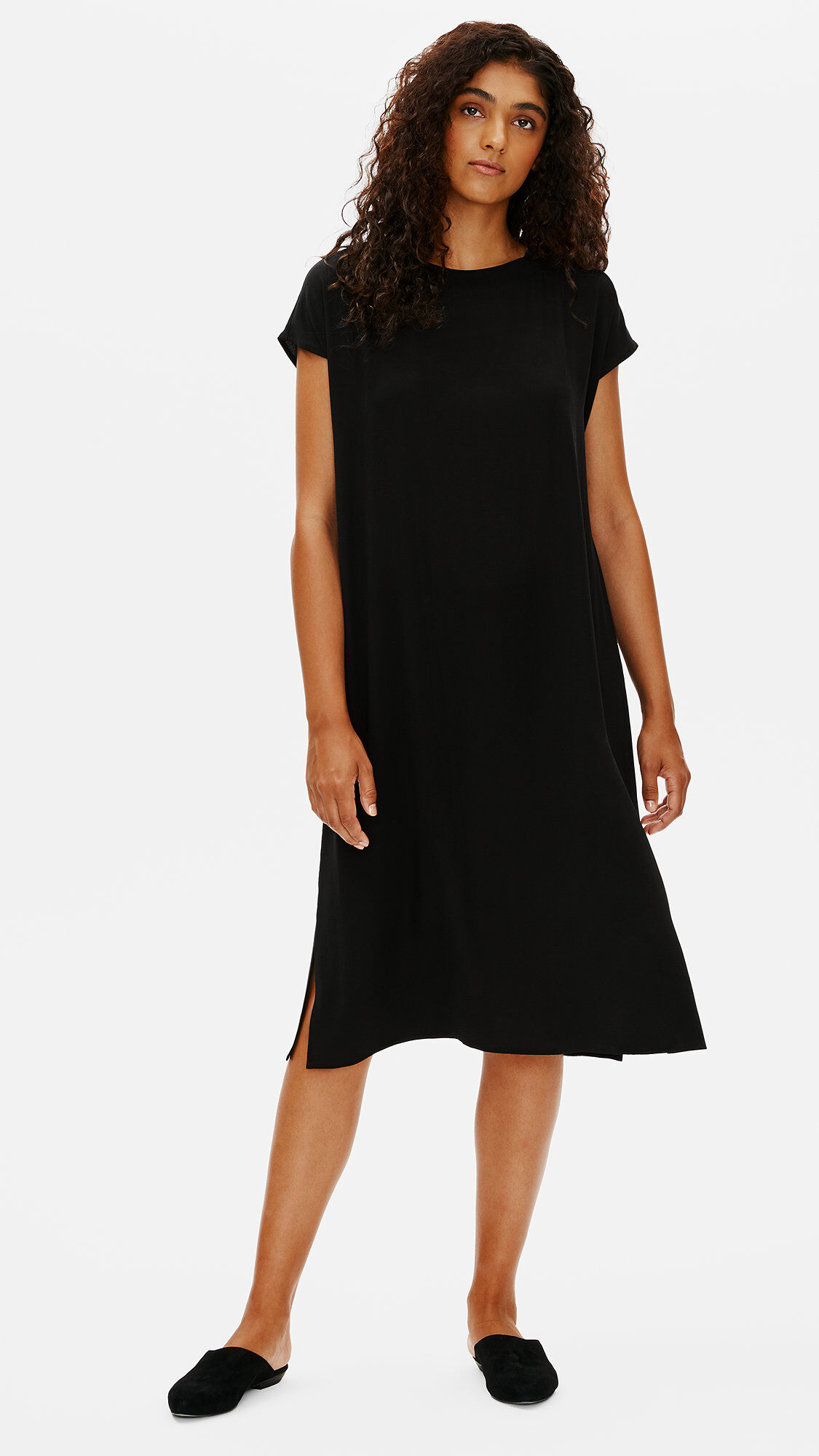 Silk Georgette Crepe Crew Neck Dress