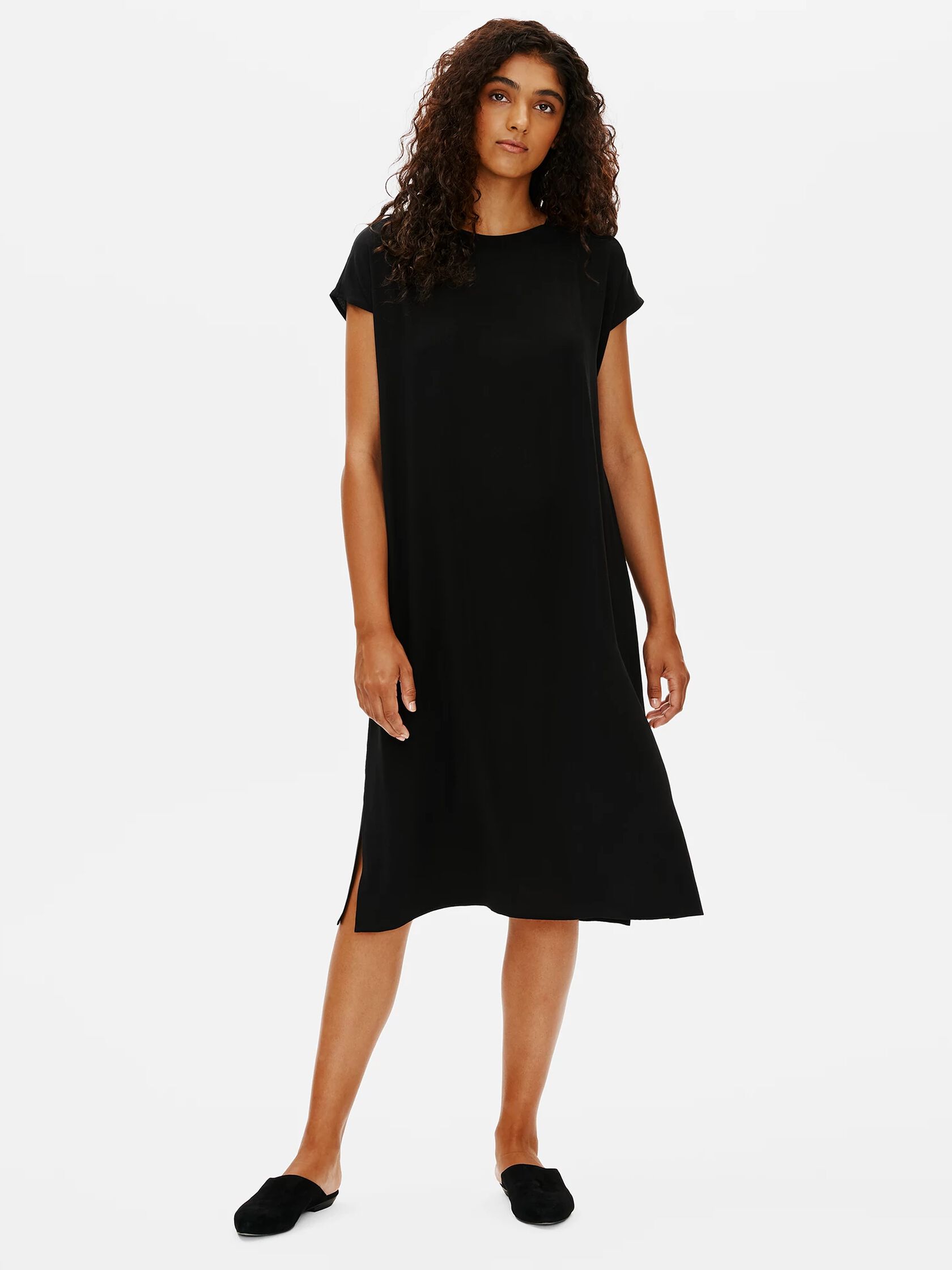 Silk Georgette Crepe Crew Neck Dress