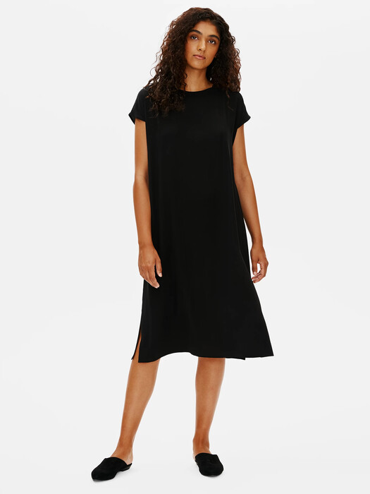 eileen fisher silk georgette crepe dress Silk Georgette Crepe Notch Collar Dress
