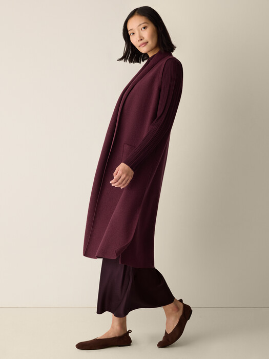 Lightweight Boiled Wool Shawl Collar Vest in Regenerative Wool