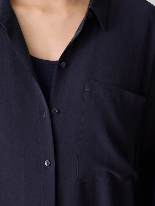 Silk Georgette Crepe Classic Collar Long Shirt
