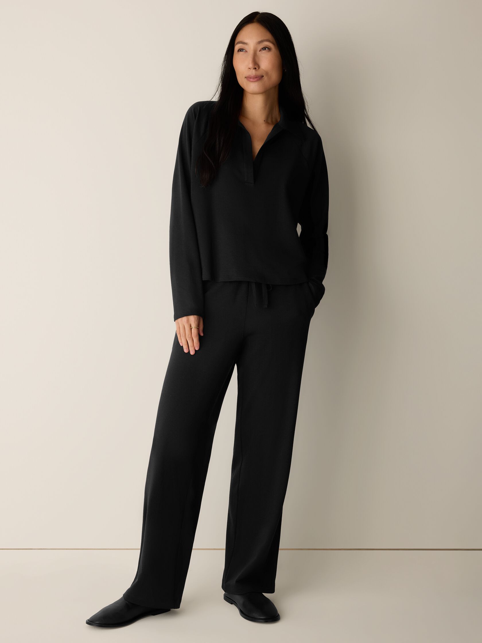 Cozy Brushed Terry Hug Split Neck Top