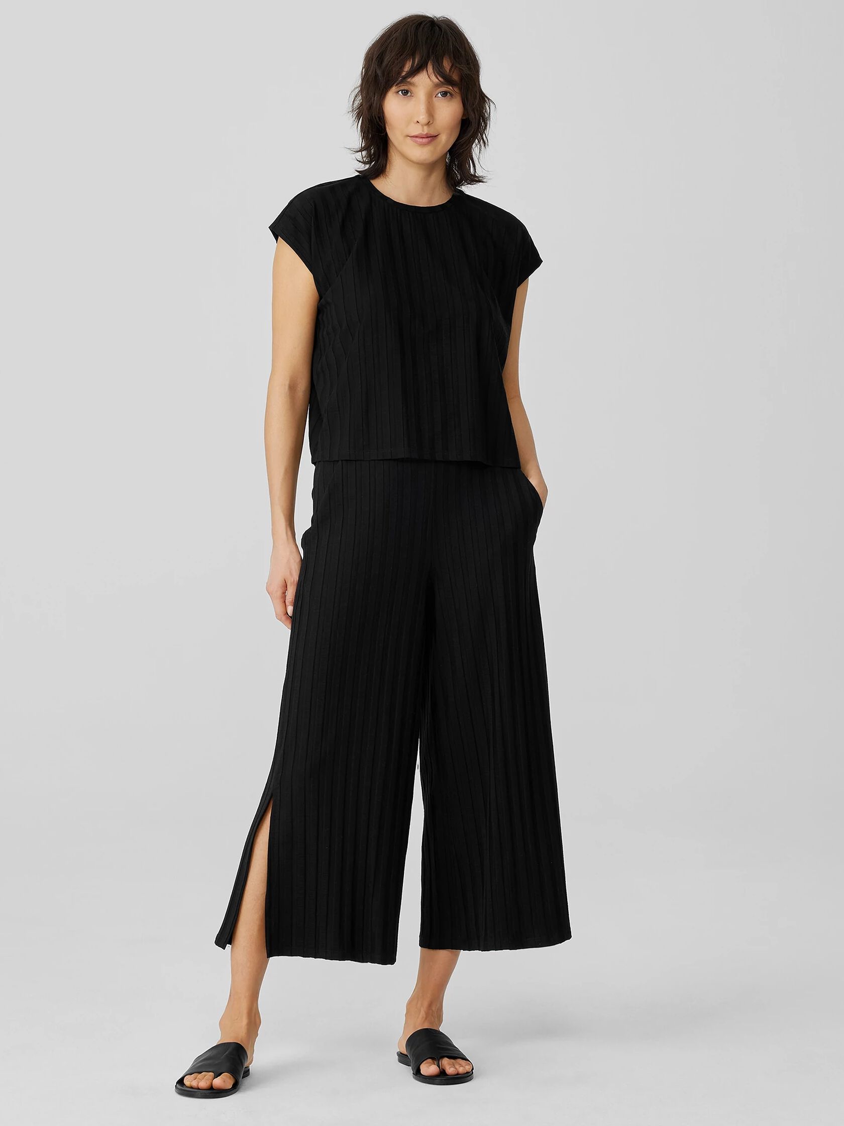 Wide Rib Stretch Slit Pant