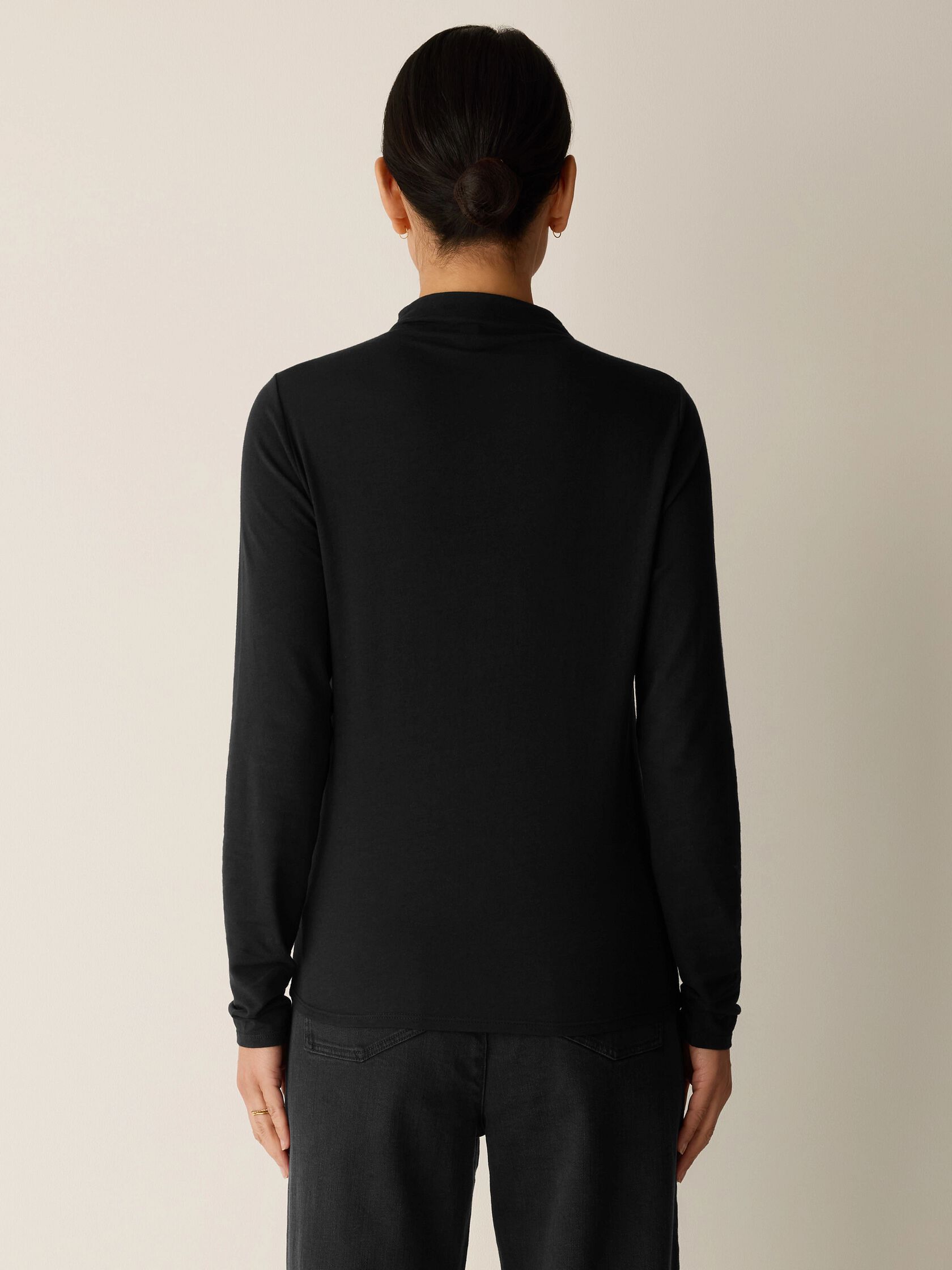 Sheer Cotton Blend Knit Funnel Neck Top