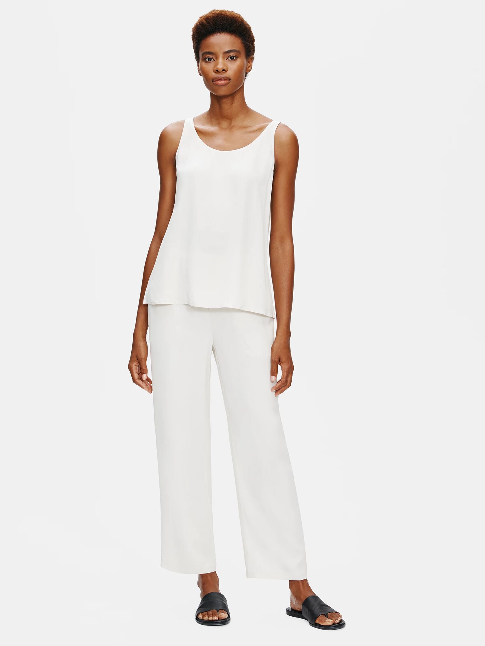 System Silk Georgette Straight Ankle Pant