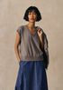 Garment-Dyed Organic Cotton Terry V-Neck Top