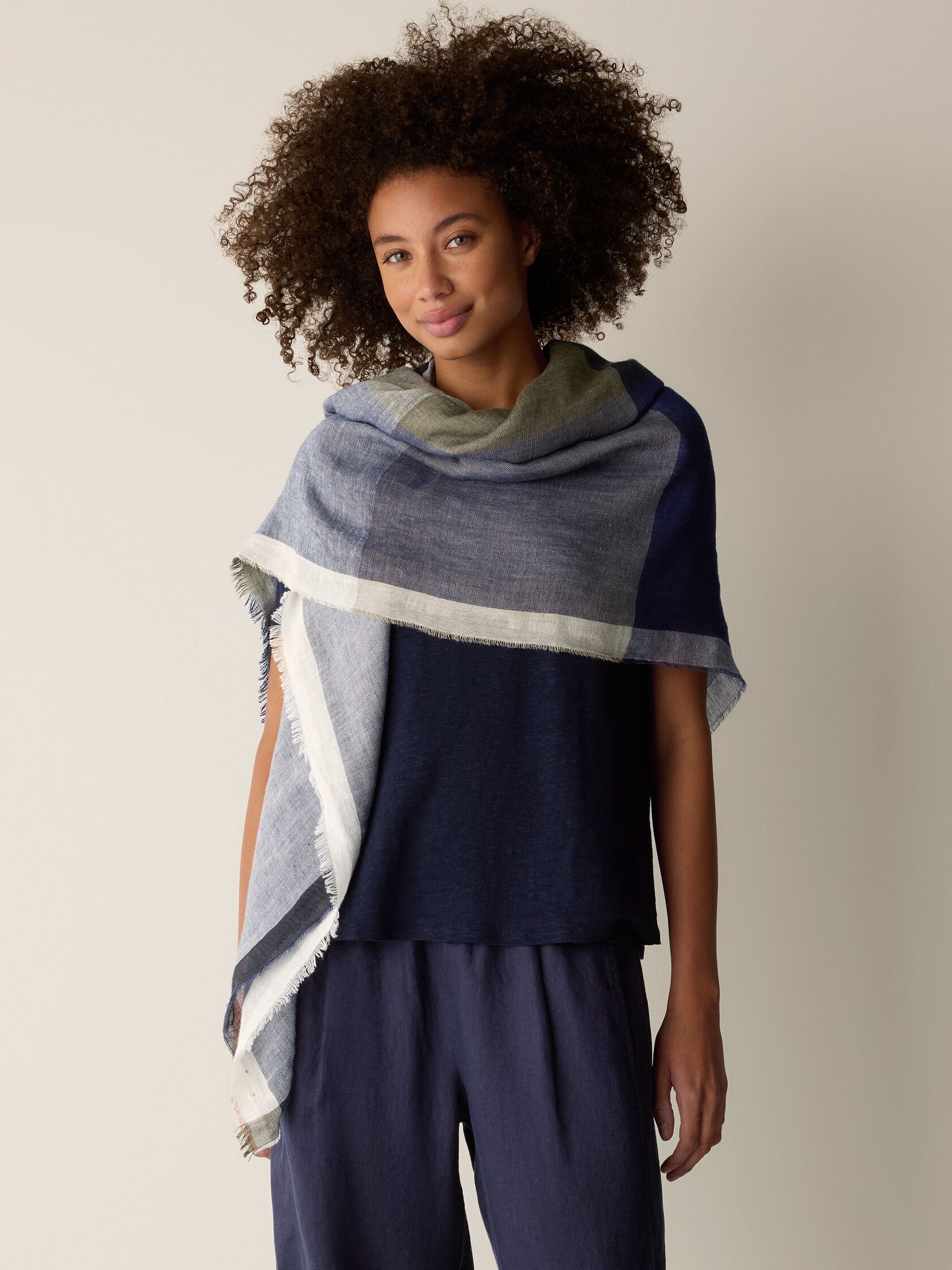 Organic Linen Cotton Check Scarf