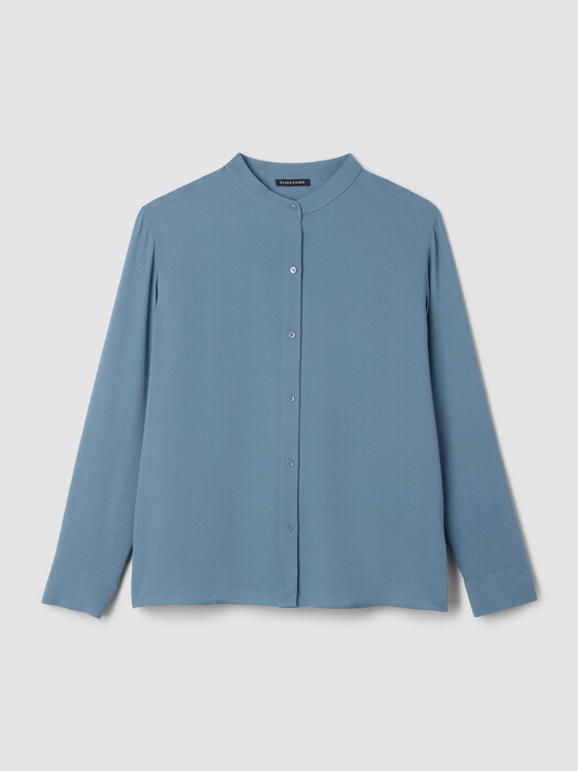 Silk Georgette Crepe Band Collar Top