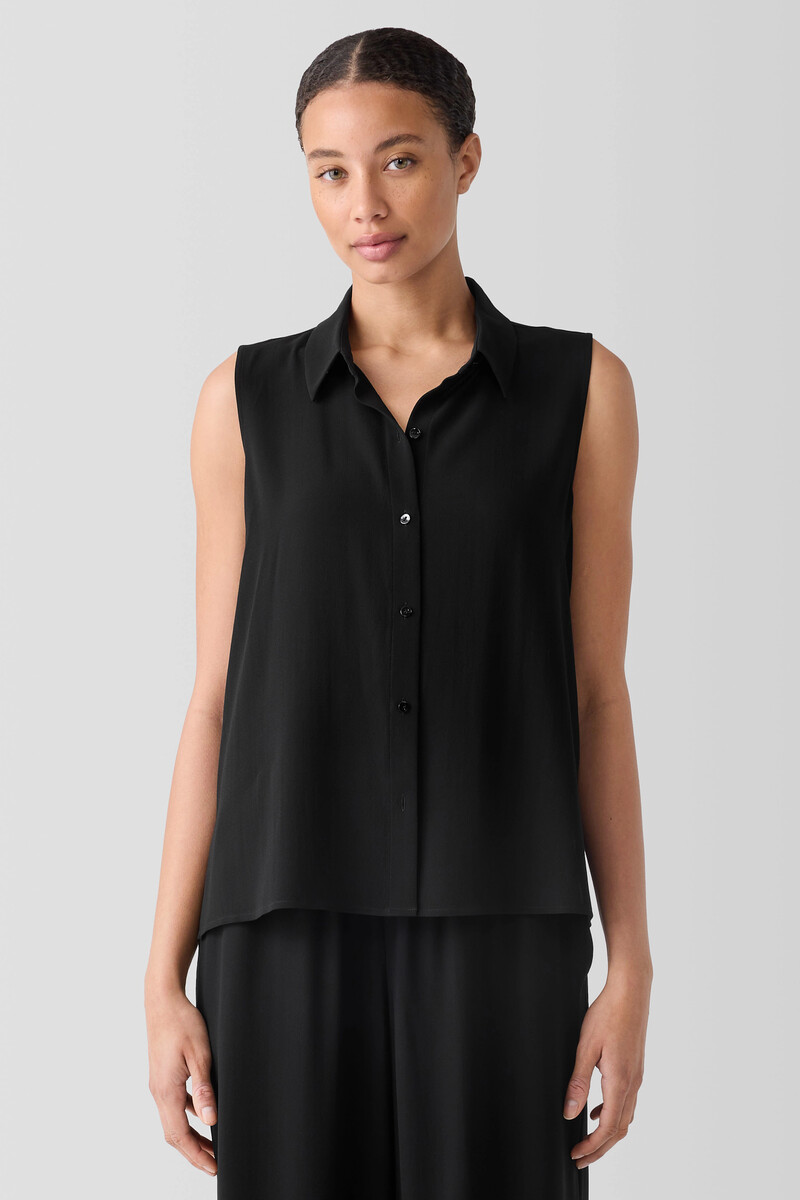Silk Georgette Crepe Classic Collar Sleeveless Shirt Silk Georgette Crepe Classic Collar Sleeveless Shirt