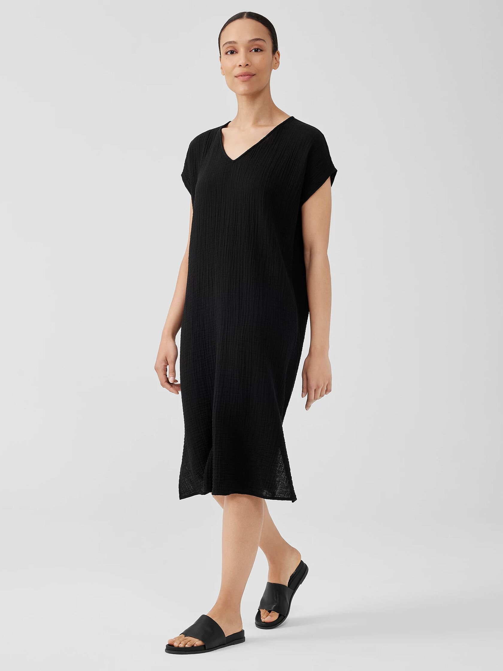 Organic Cotton Gauze V-Neck Dress | EILEEN FISHER