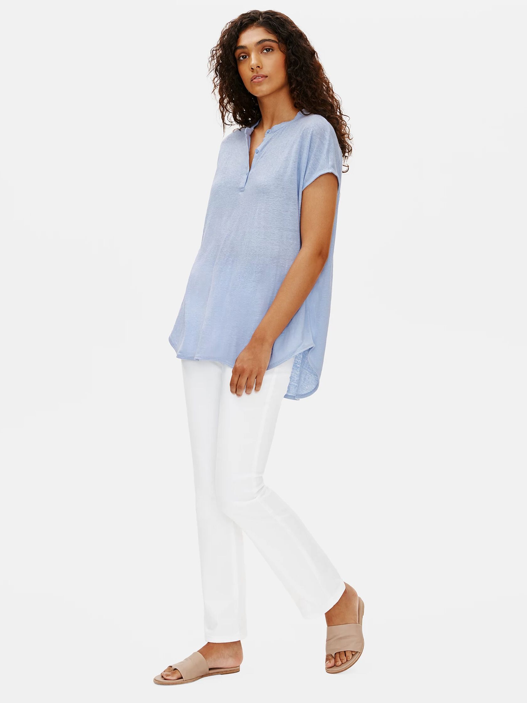 Organic Linen Jersey Mandarin Collar Tunic
