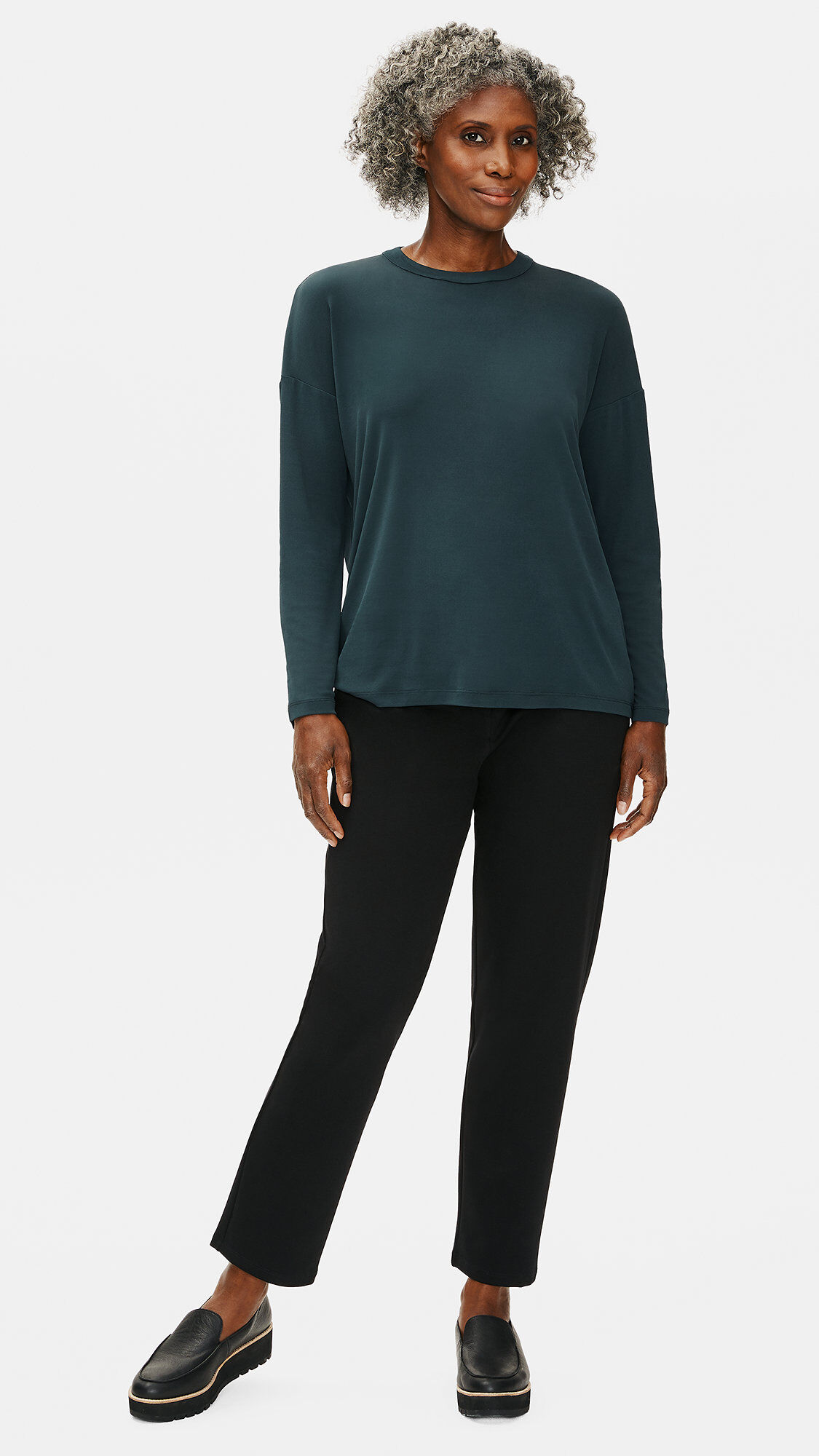 Eileen fisher silk jersey crew shop neck top
