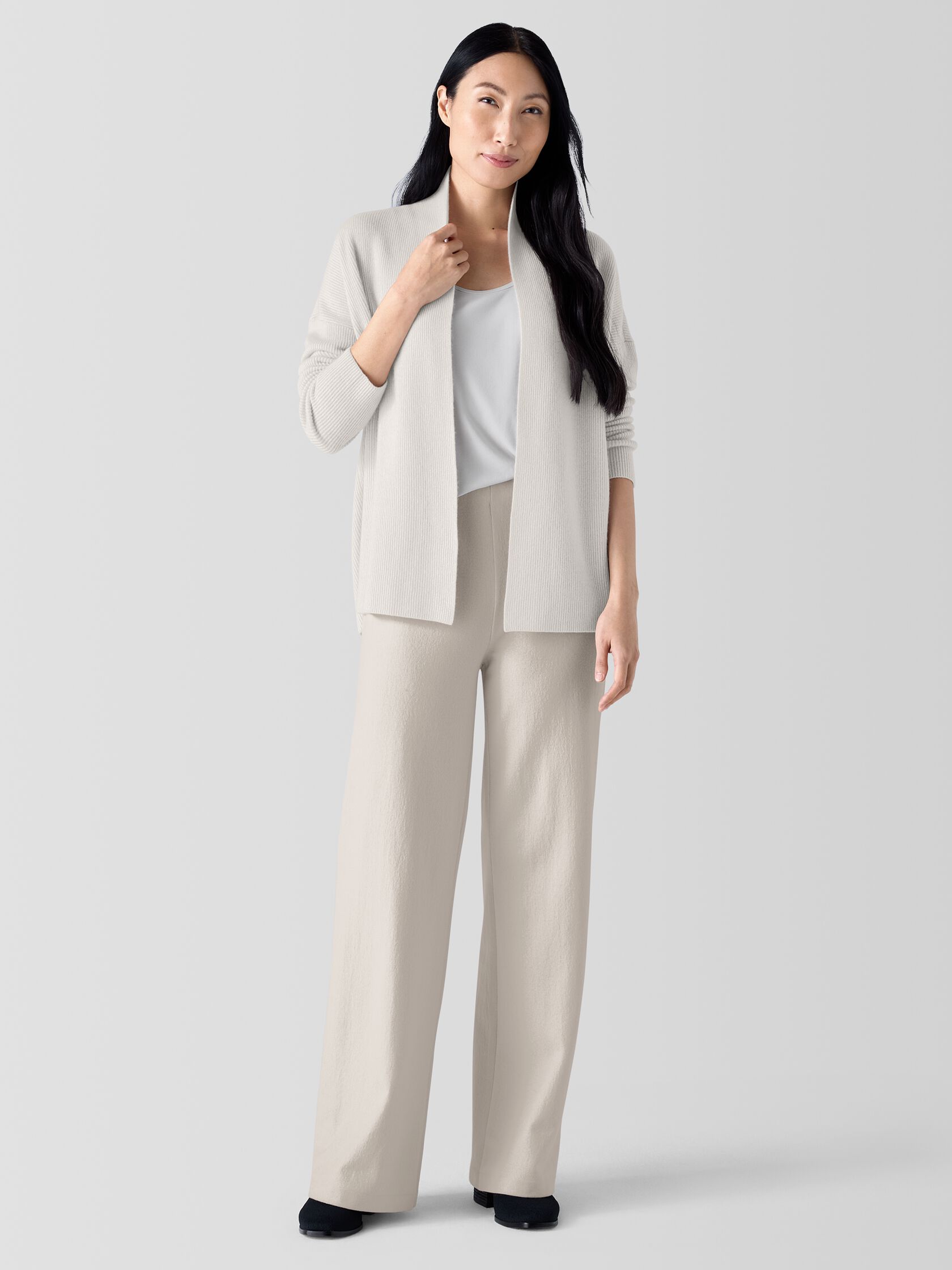 Felted Wool Jersey Wide-Leg Long Pant in Regenerative Wool