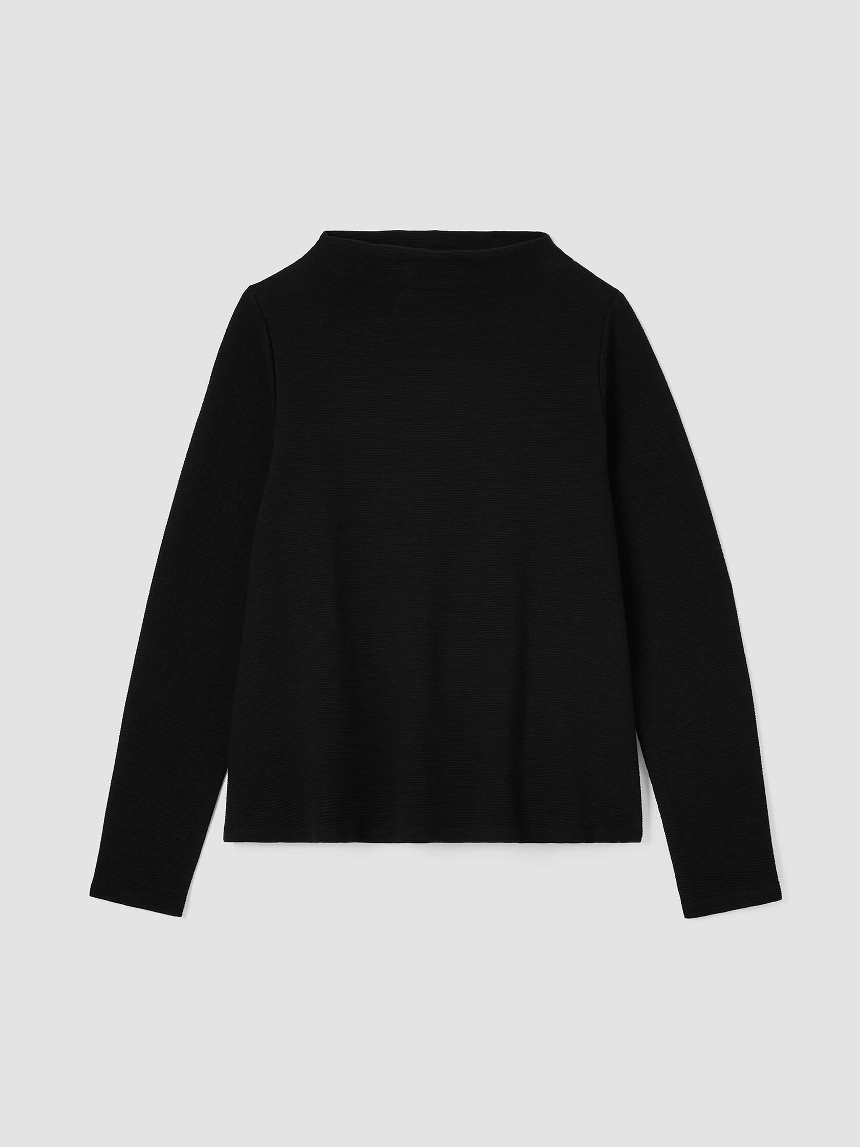 Organic Cotton Crinkled Knit Funnel Neck Top
