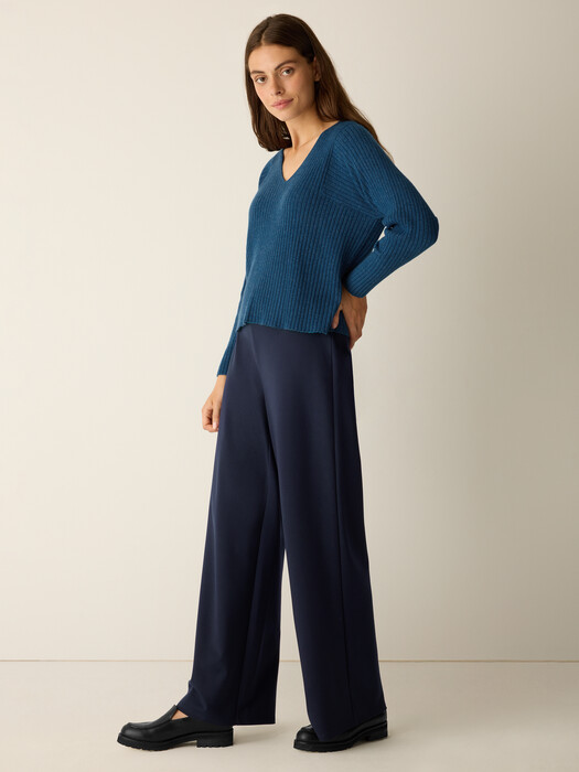 Italian Cashmere Ribbed V-Neck Top