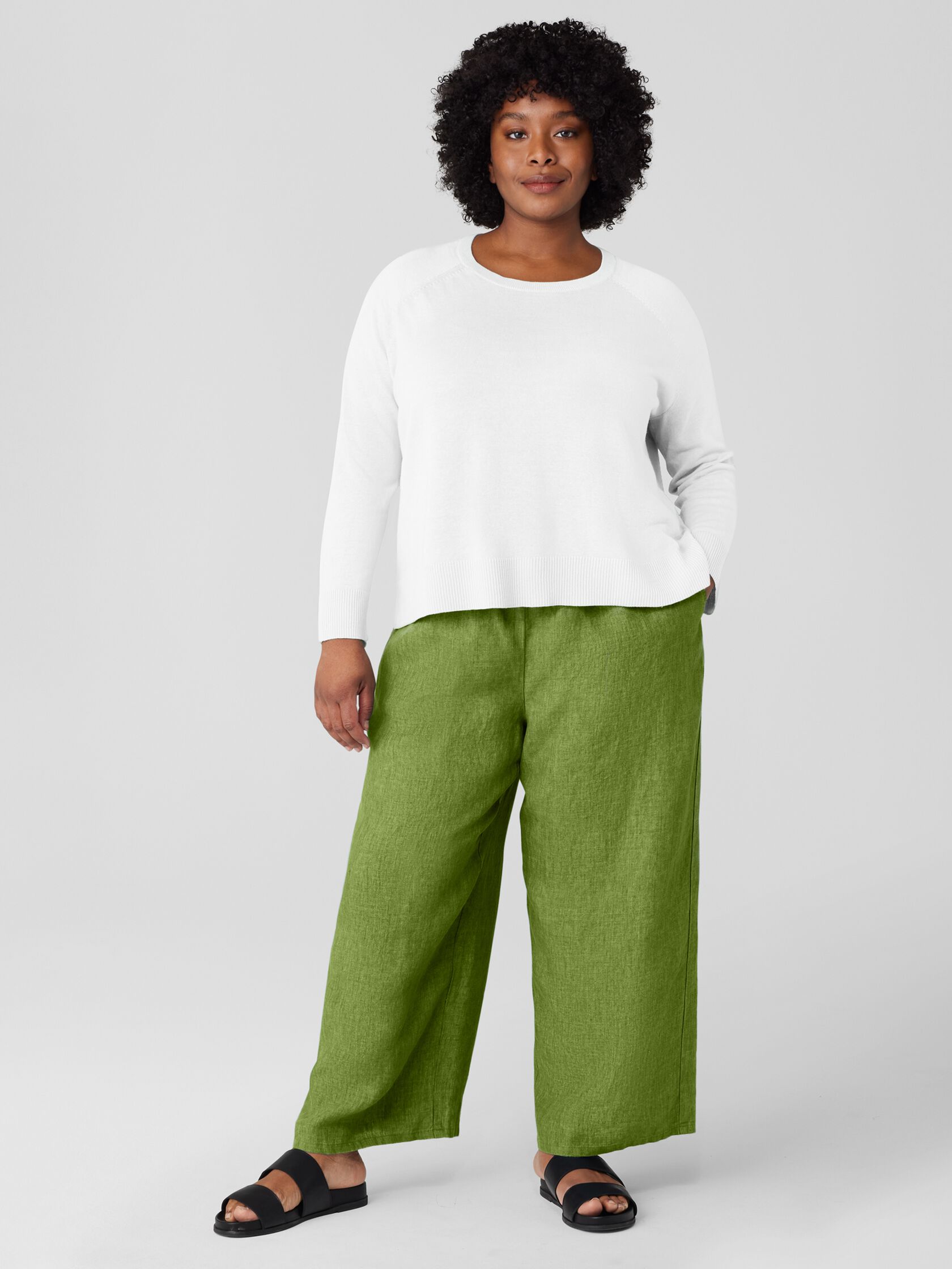 Washed Organic Linen Délavé Wide-Leg Pant