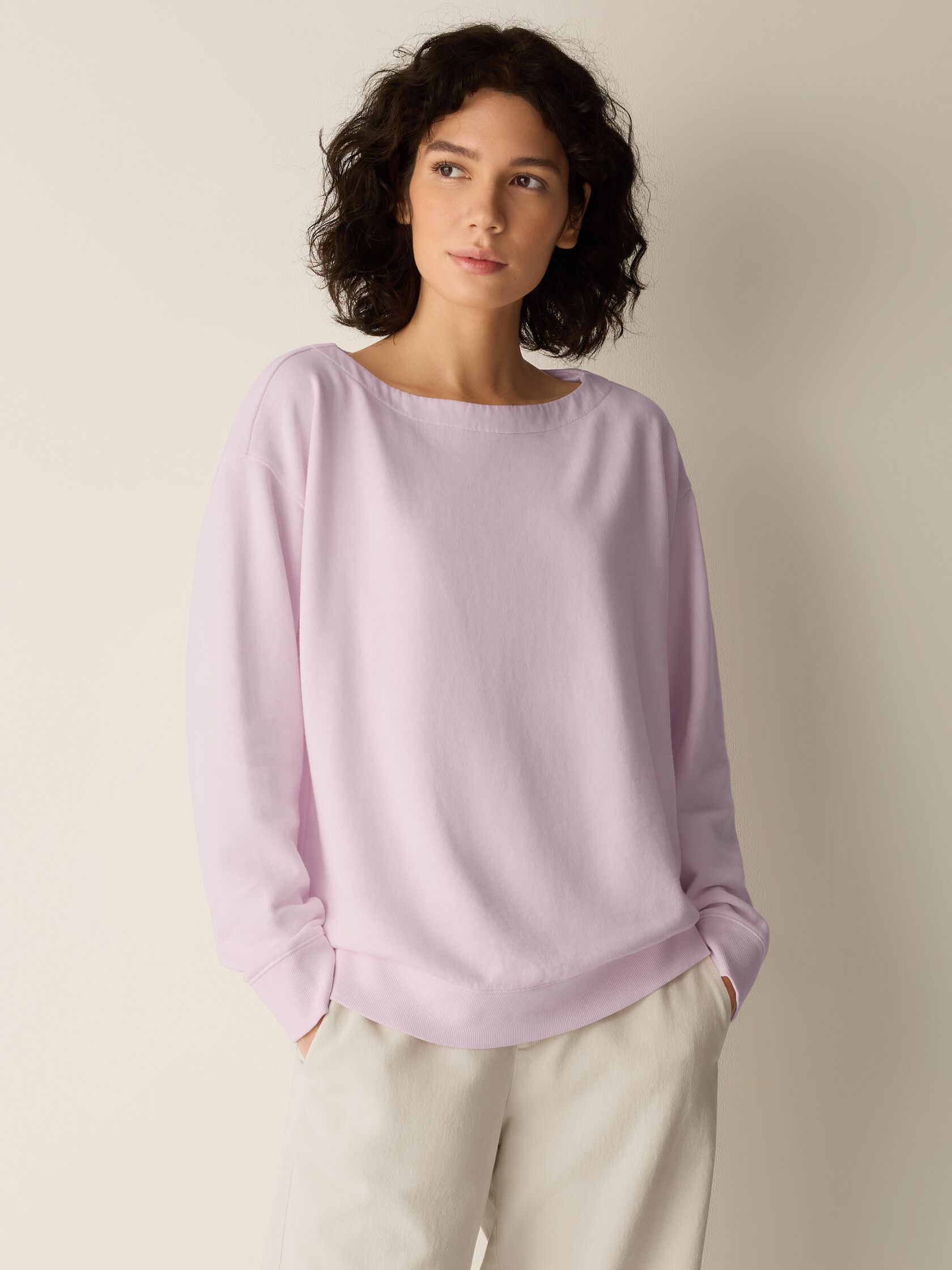Garment-Dyed Organic Cotton Terry Bateau Neck Top