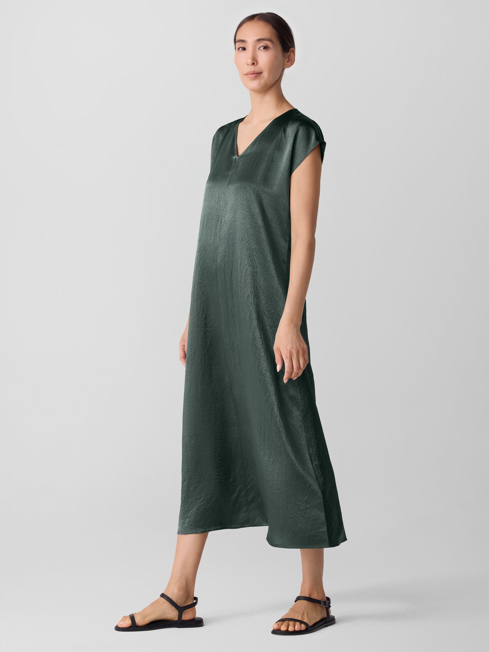 Textured Satin V-Neck Dress
