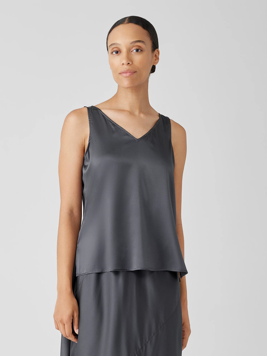 Stretch Silk Charmeuse V-Neck Tank